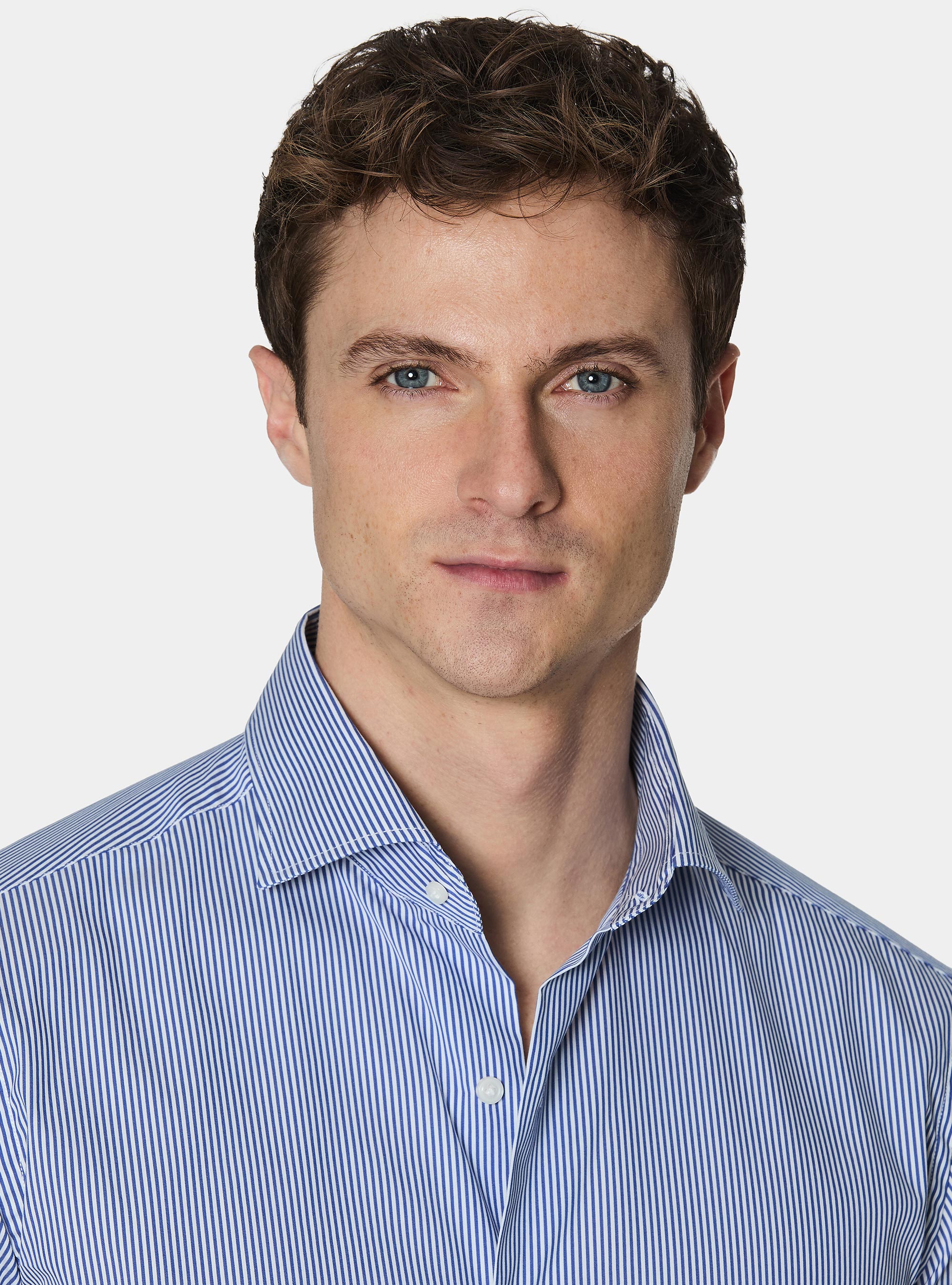 Striped cotton poplin stretch shirt, BLUE