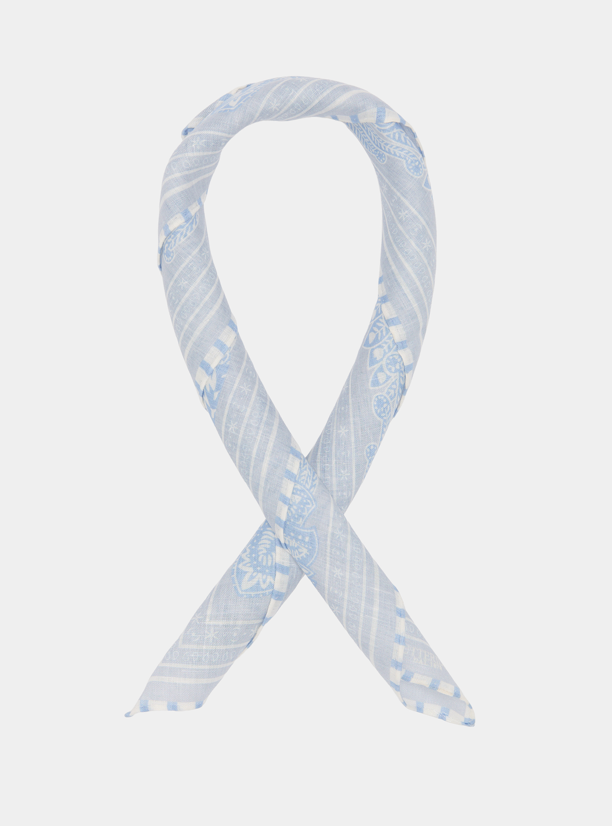 Foulard stampato fantasia bandana in lino, LIGHT BLUE