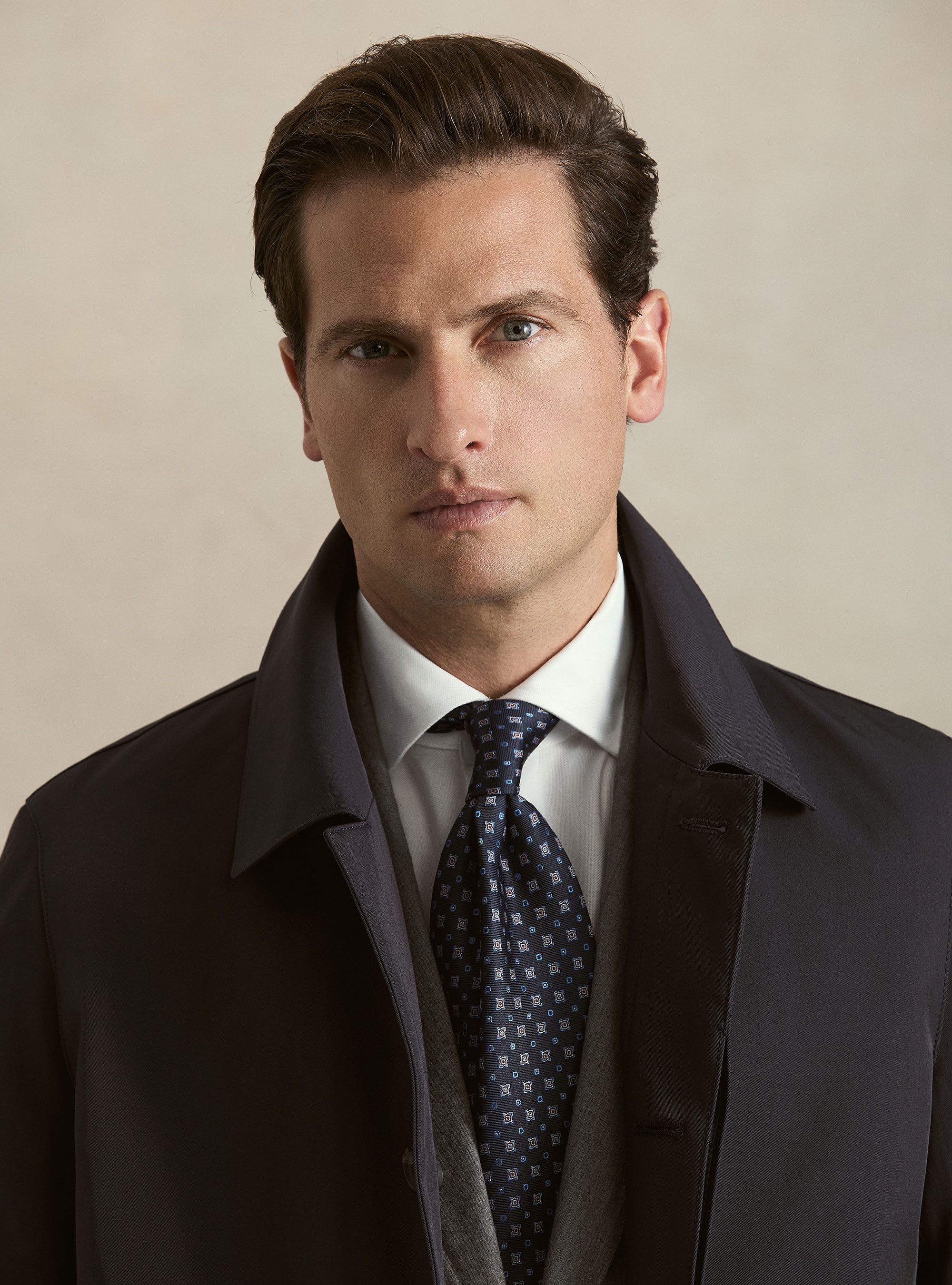 Single-breasted padded cotton blend raincoat, NAVY BLUE