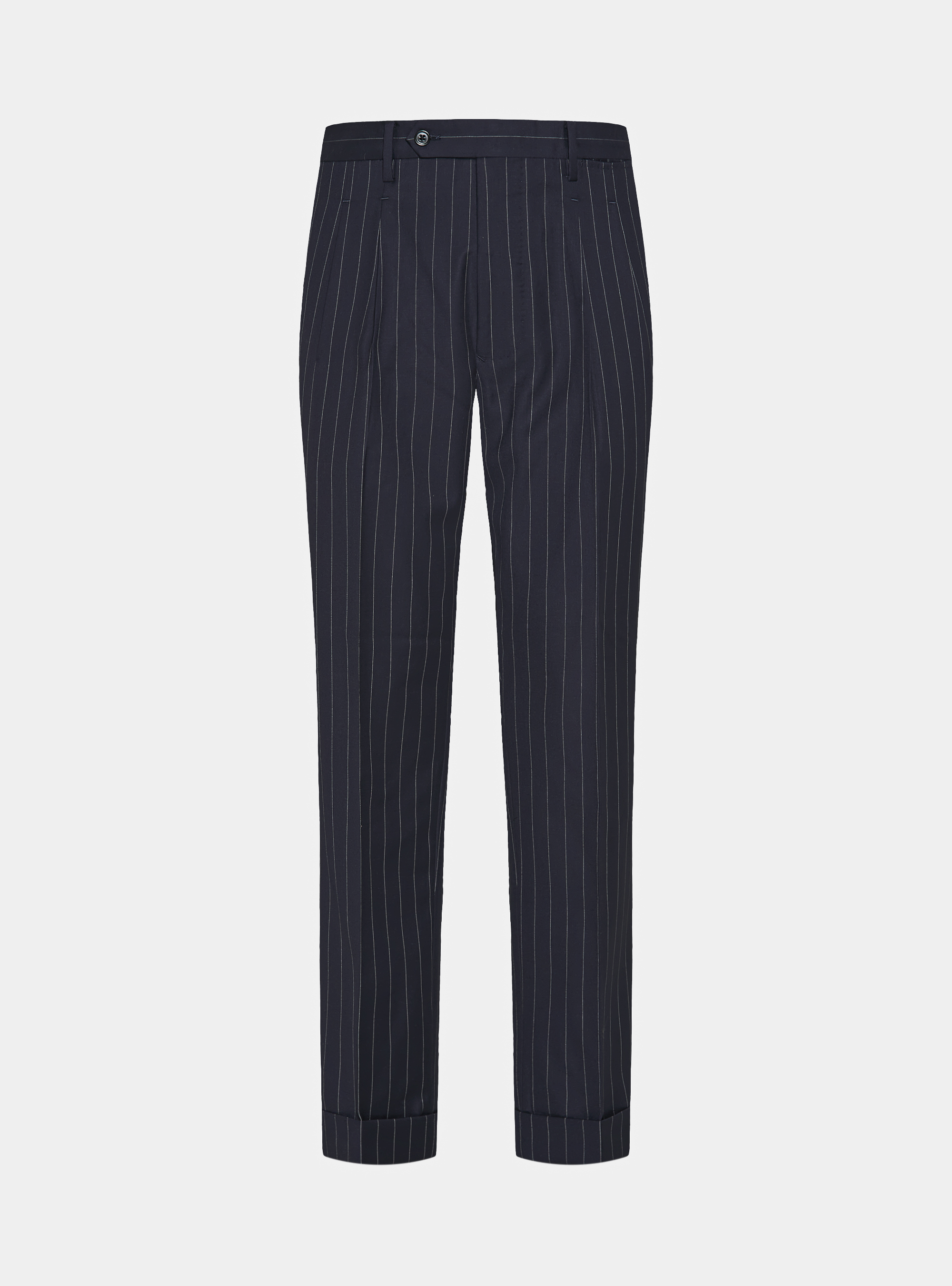 Pleated pinstripe suit trousers in pure wool by Vitale Barberis Canonico, NAVY BLUE