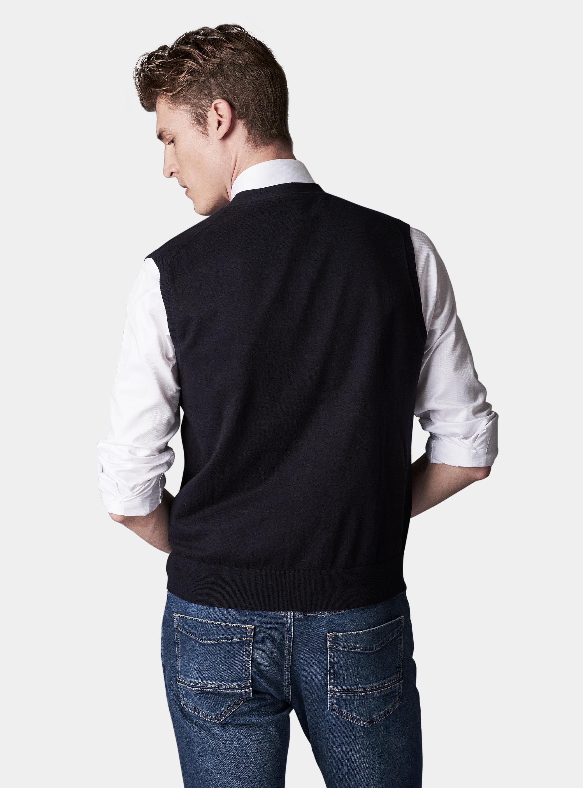 Gilet in maglia in cotone e lino, BLU NAVY