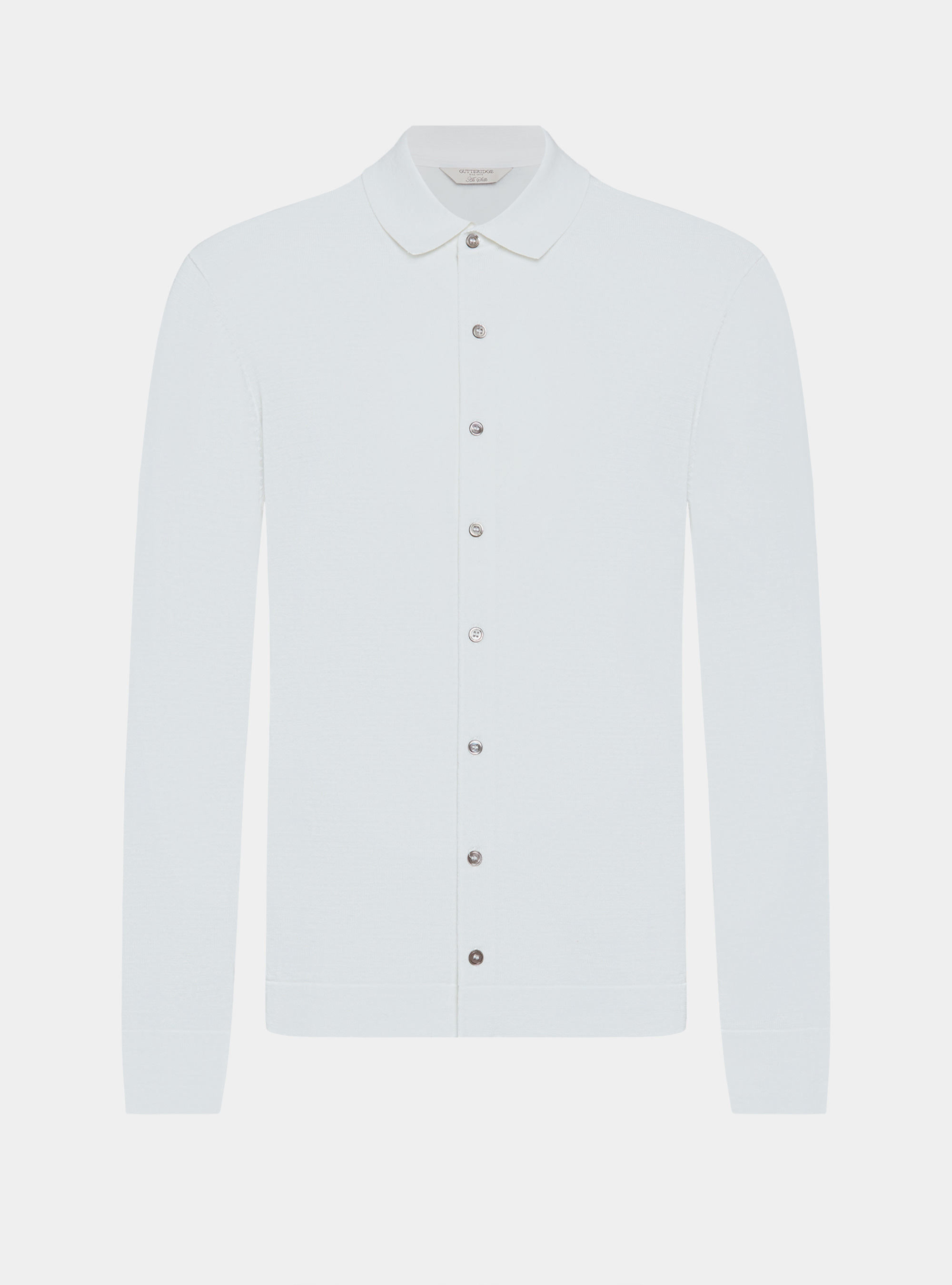 Polo camicia in maglia in cotone e seta, BIANCO