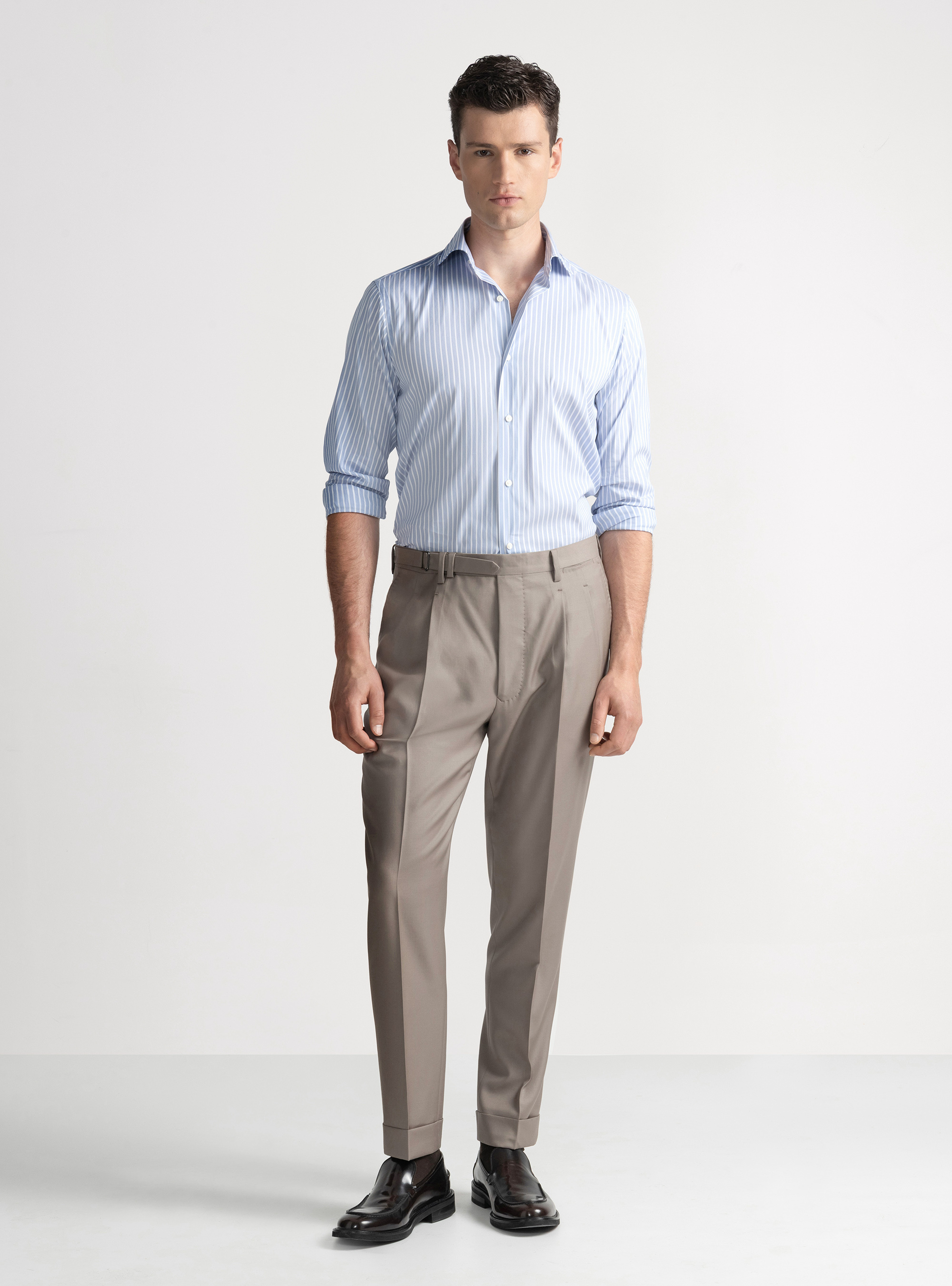 Pantaloni con pince in lana Vitale Barberis Canonico, FANGO