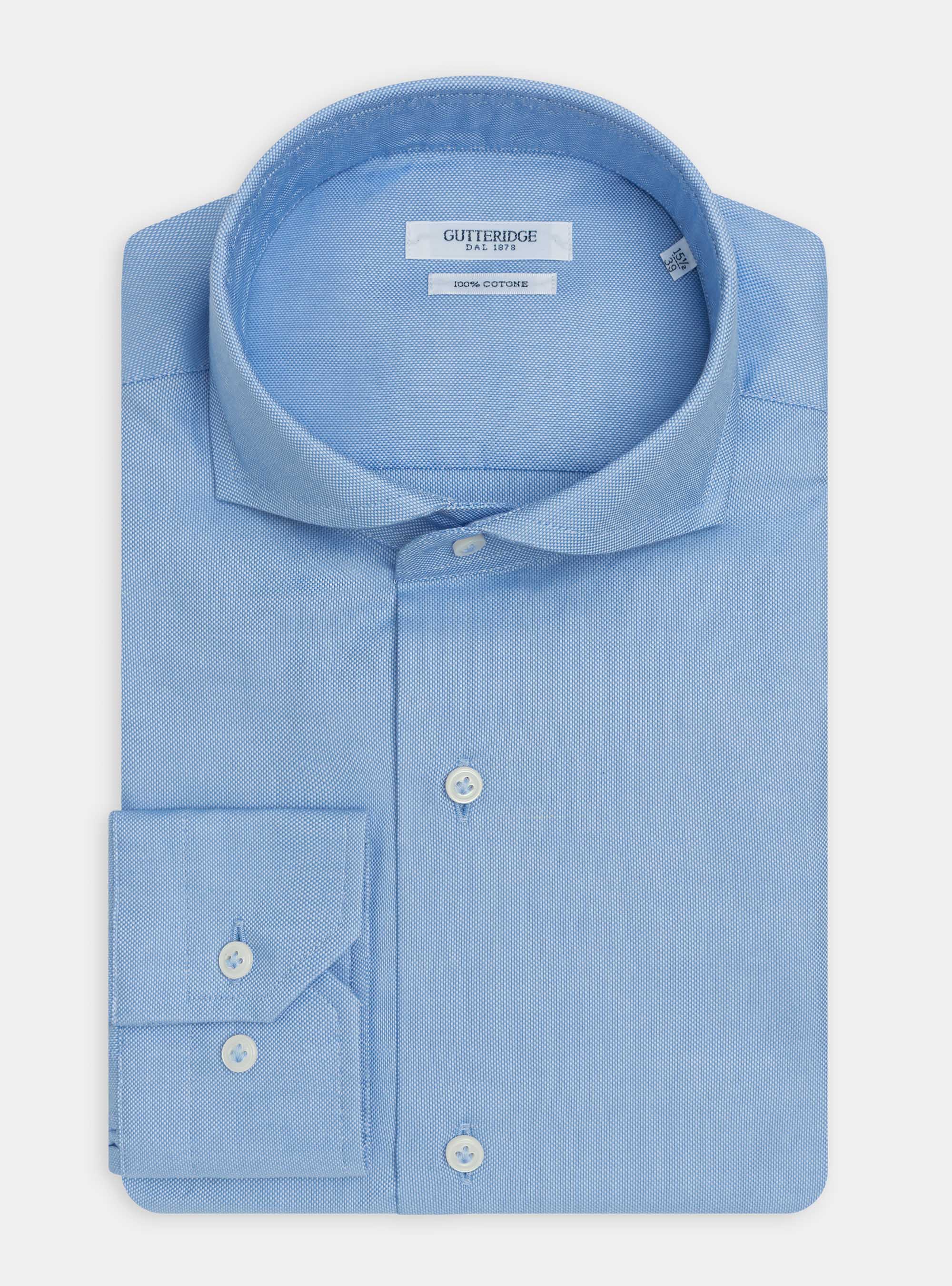 Camicia collo francese in cotone oxford, AZZURRO