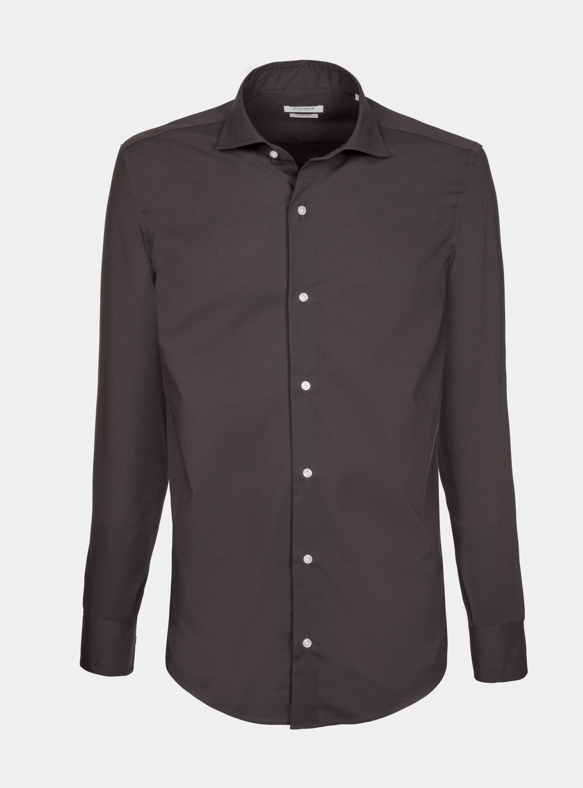 Camicia slim fit in popeline di cotone stretch, NERO