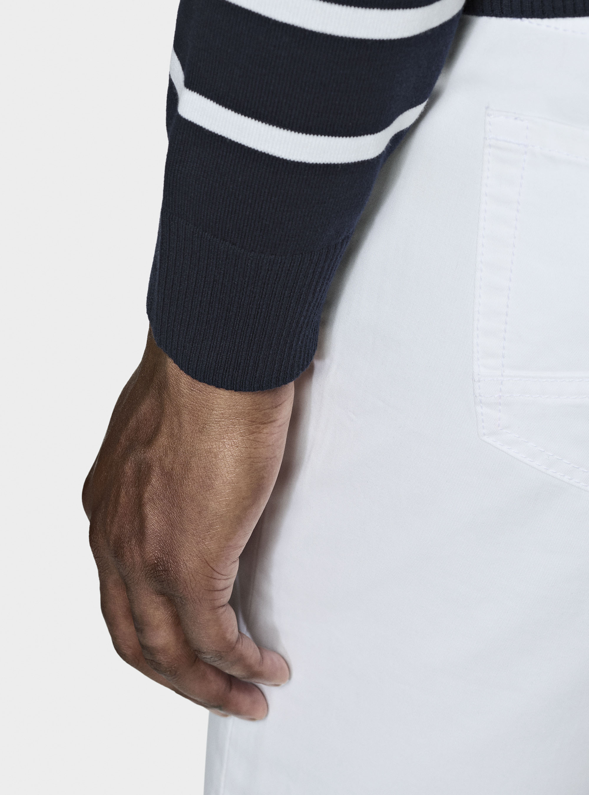 Maglia girocollo in cotone extrafine rigato, BLU NAVY