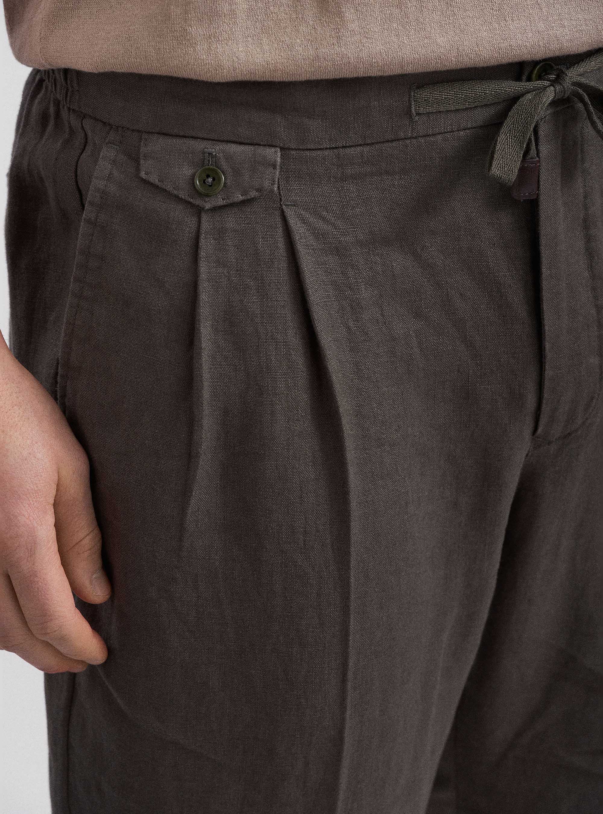Linen trousers with drawstring, 0609C MILITARE