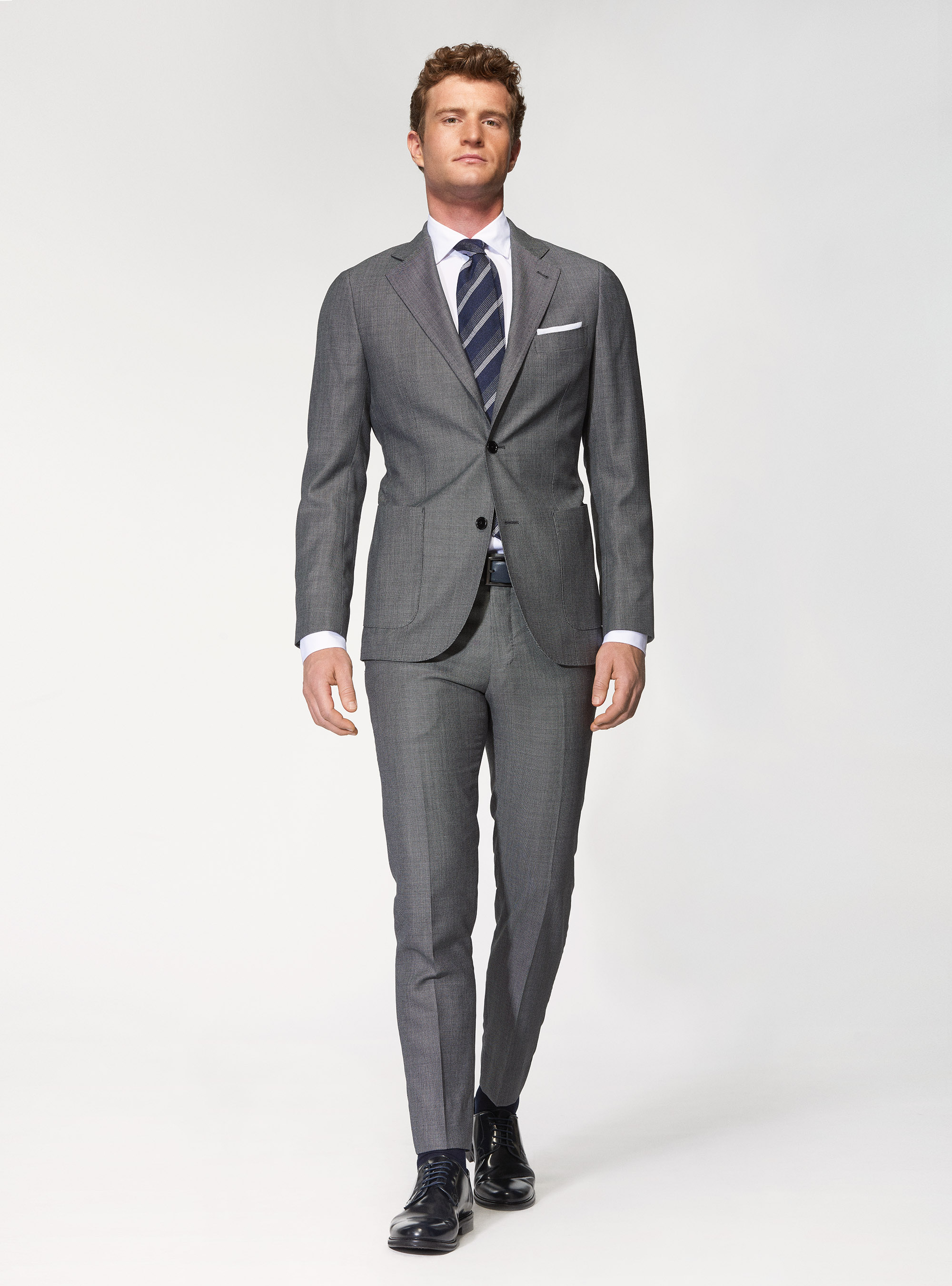 Pantaloni per abito in lana occhio di pernice superfine 110's Vitale Barberis Canonico, GRIGIO CHIARO