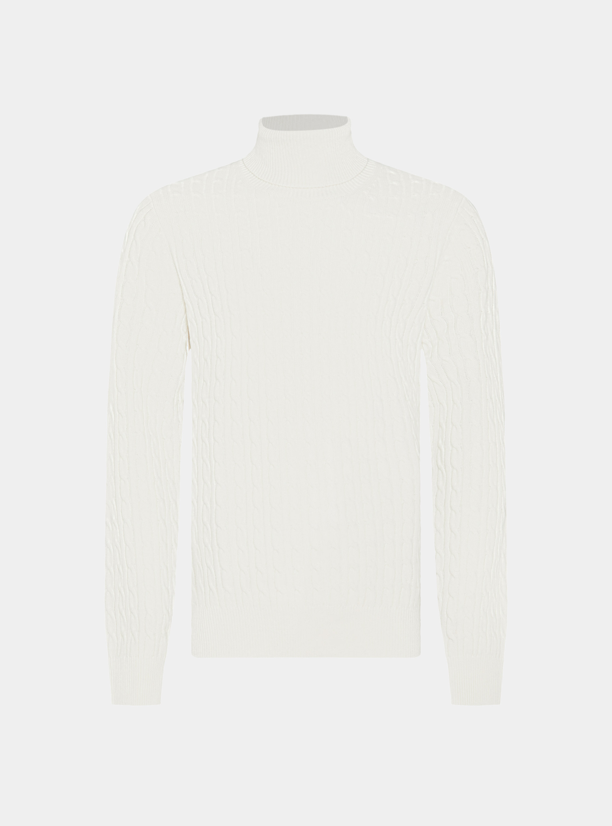 Maglia collo alto con treccia in lana cashmere, BIANCO