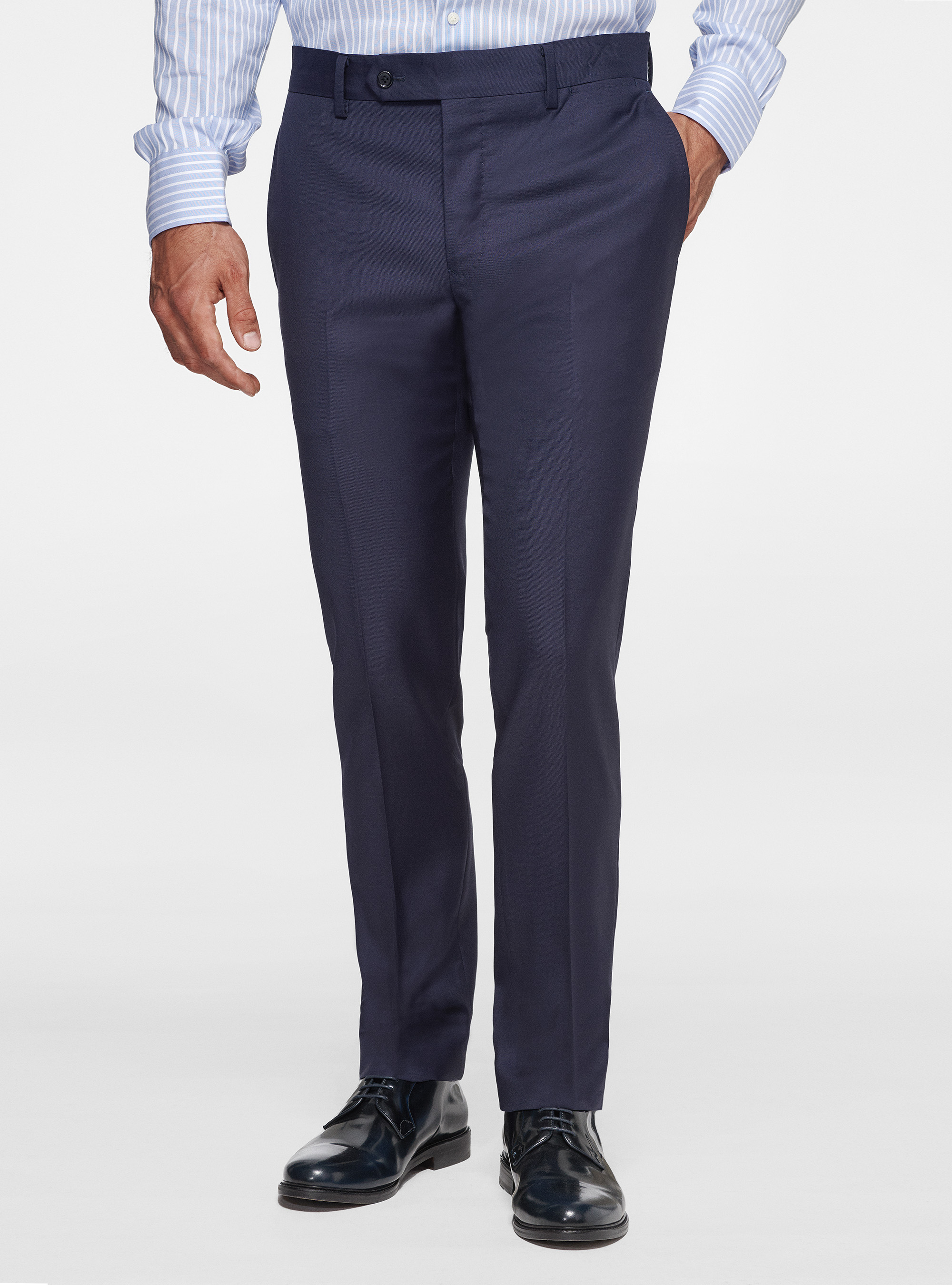 Trousers in pure 110's superfine wool, NAVY BLUE
