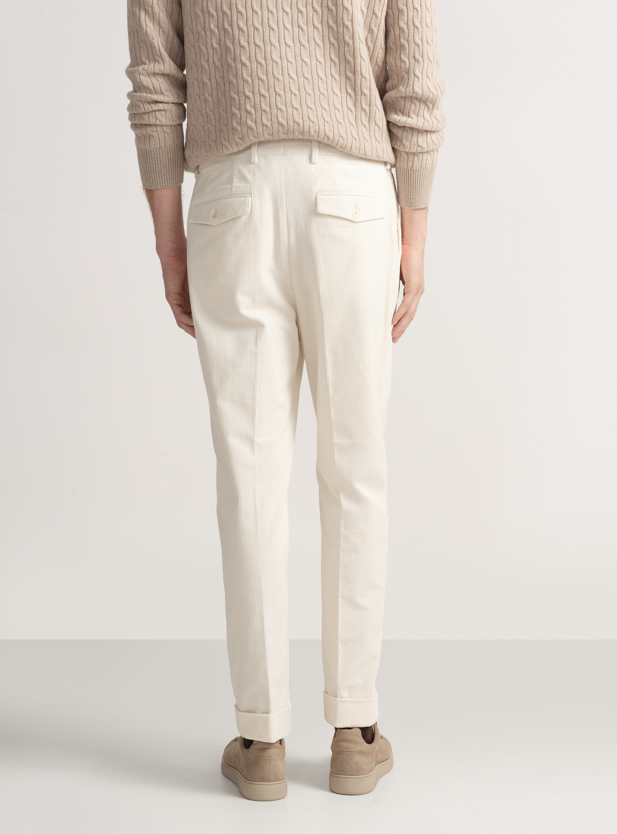 Pantaloni con pince in velluto stretch Duca Visconti di Modrone, BIANCO