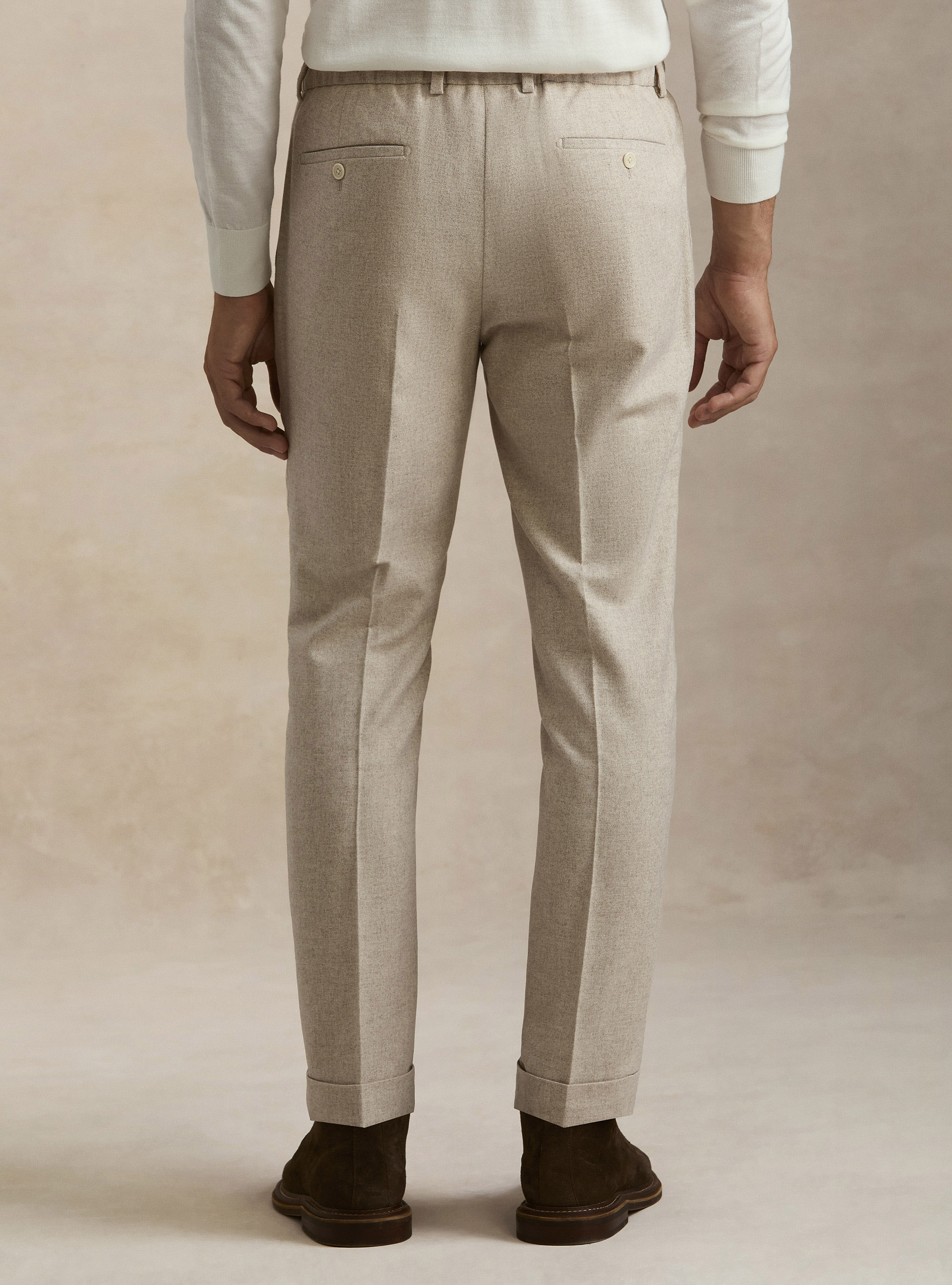 Pantaloni con coulisse in misto lana leggera, ECRU