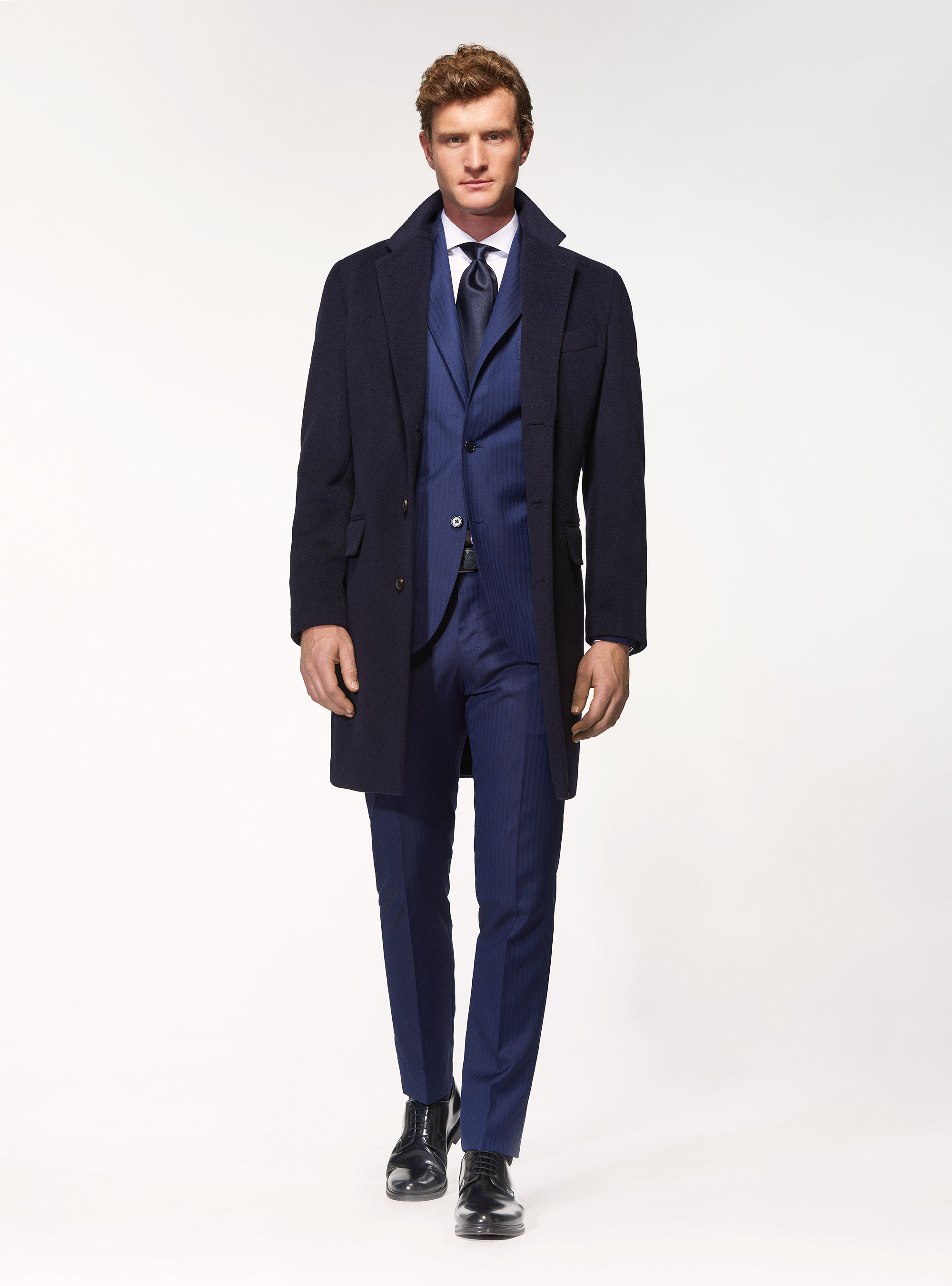 Cappotto monopetto in lana cashmere, BLU NAVY