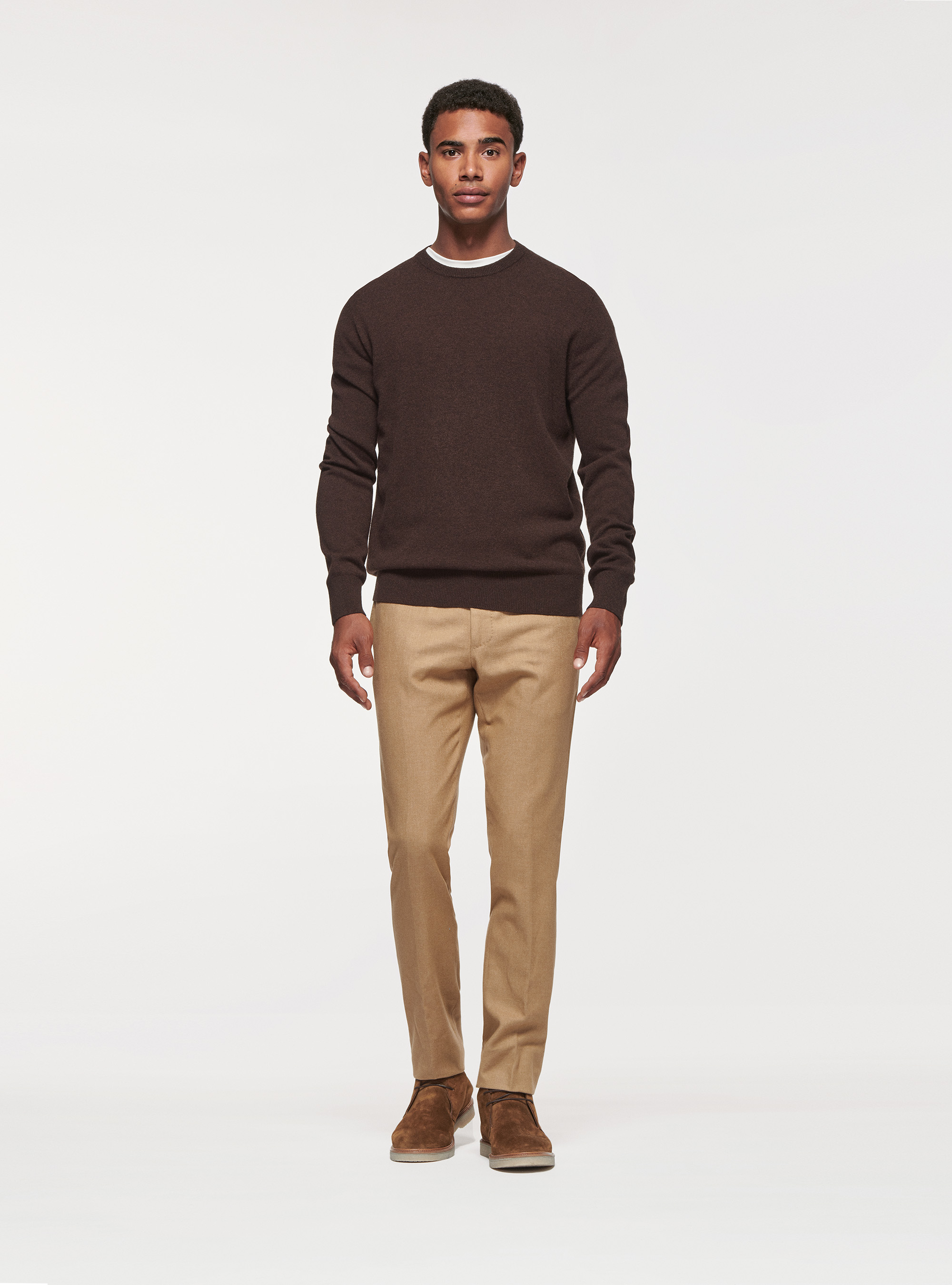 Maglia girocollo in lana lambswool e cashmere, MARRONE