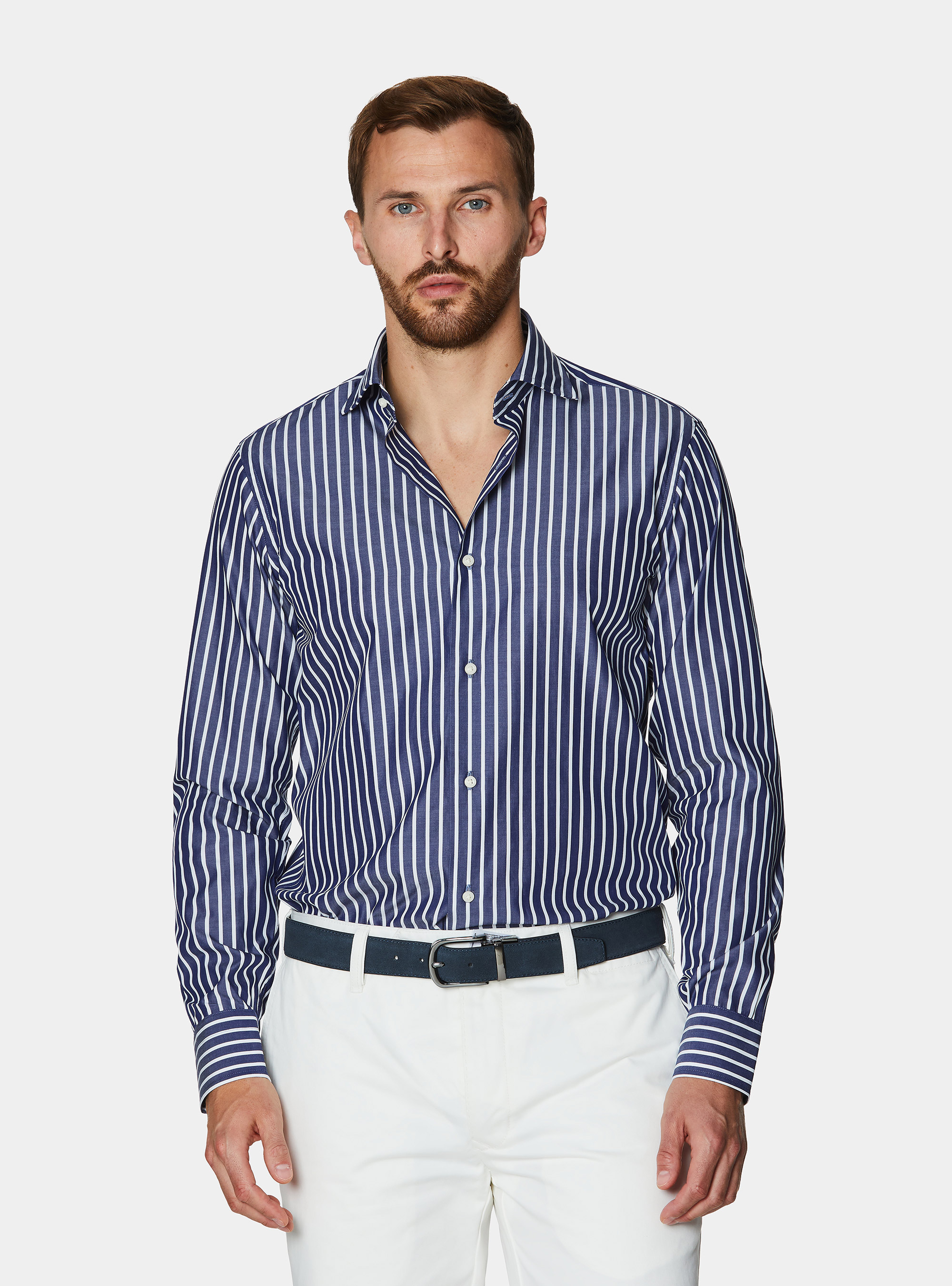 Camicia rigata in popeline di cotone