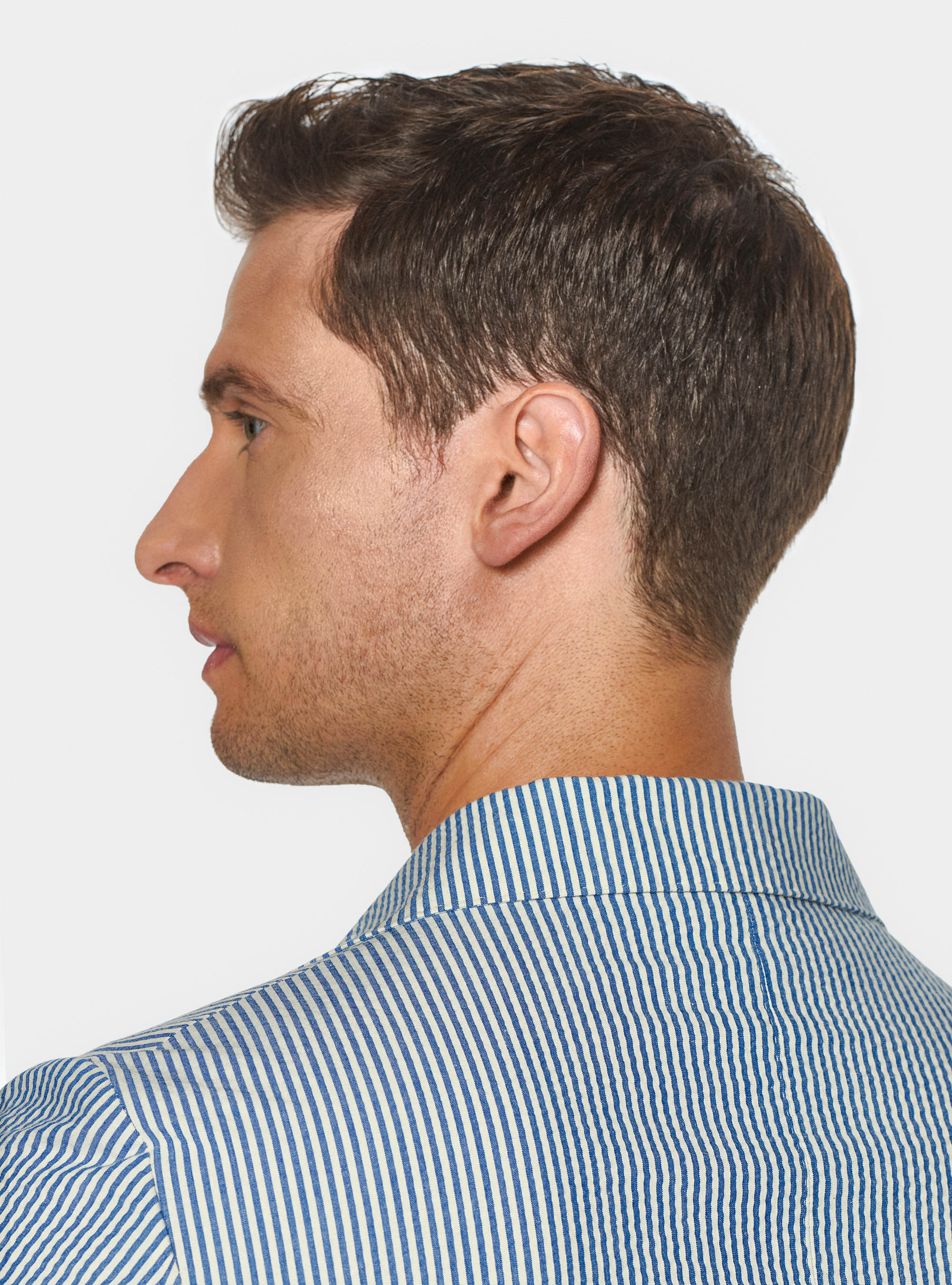 Giacca rigata in cotone seersucker, BLU