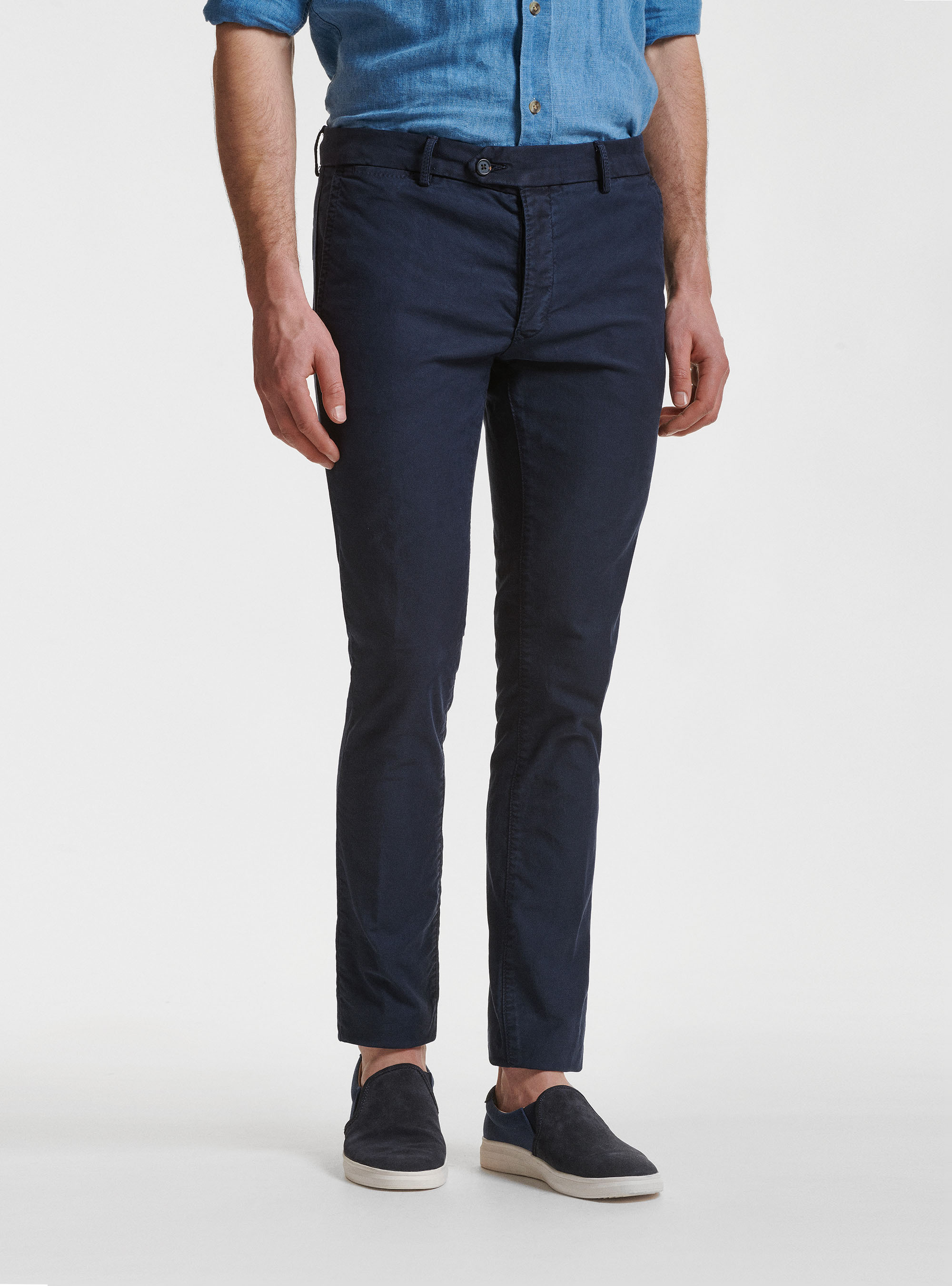 Gutteridge - Pantaloni chino slim fit in cotone stretch tinto capo, Unisex, Blu Navy, Taglia: 52