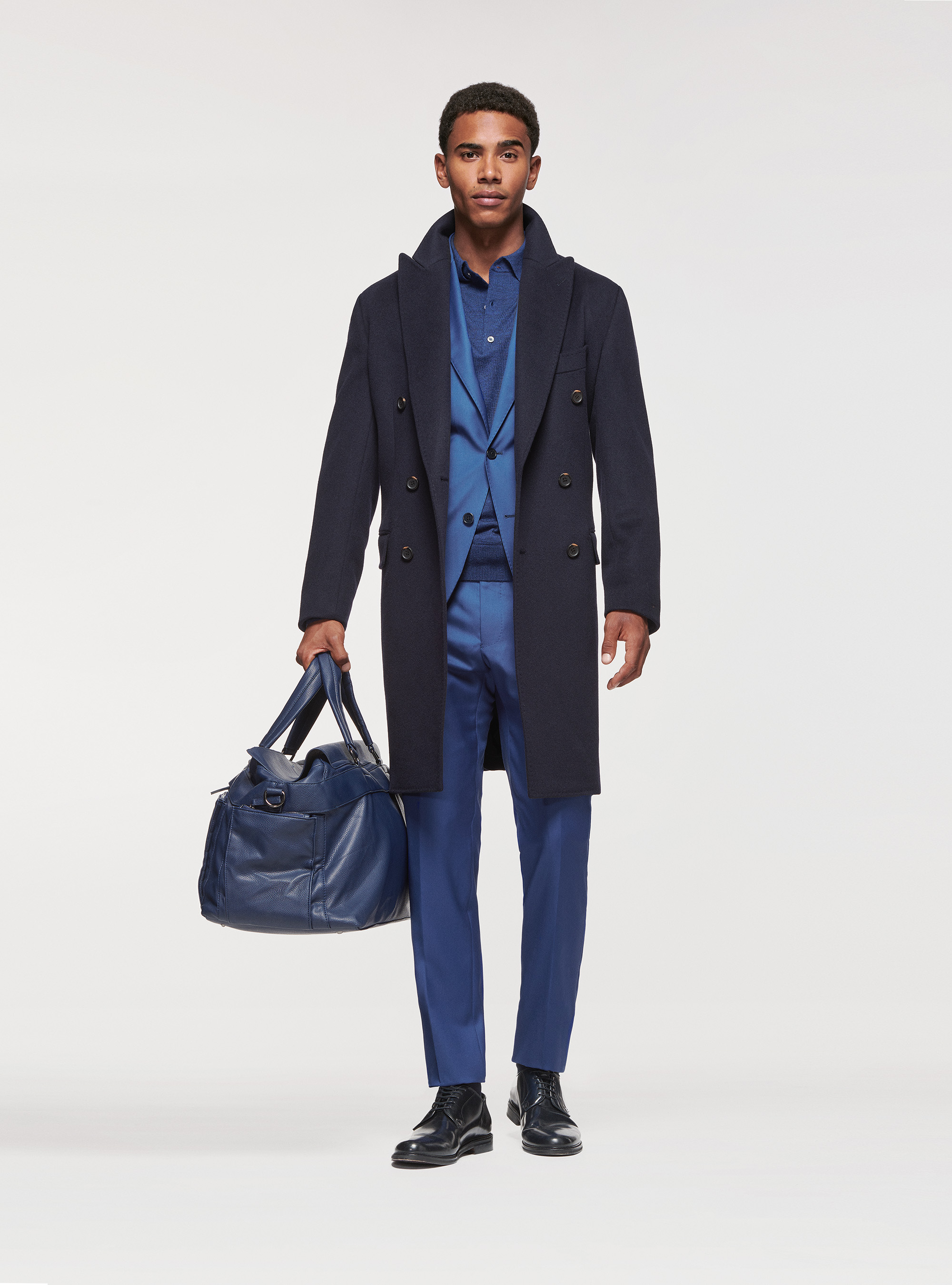 Wool and cashmere double-breasted coat, NAVY BLUE