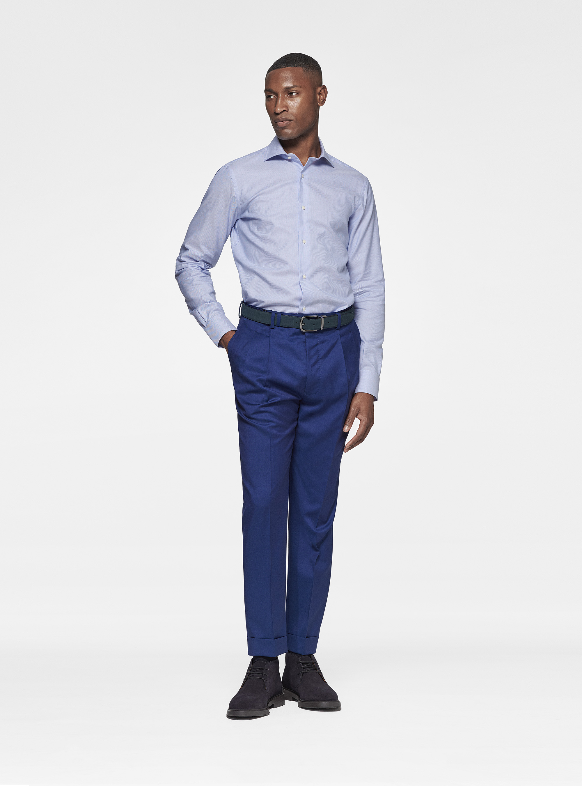 Striped shirt in textured cotton, BLUE