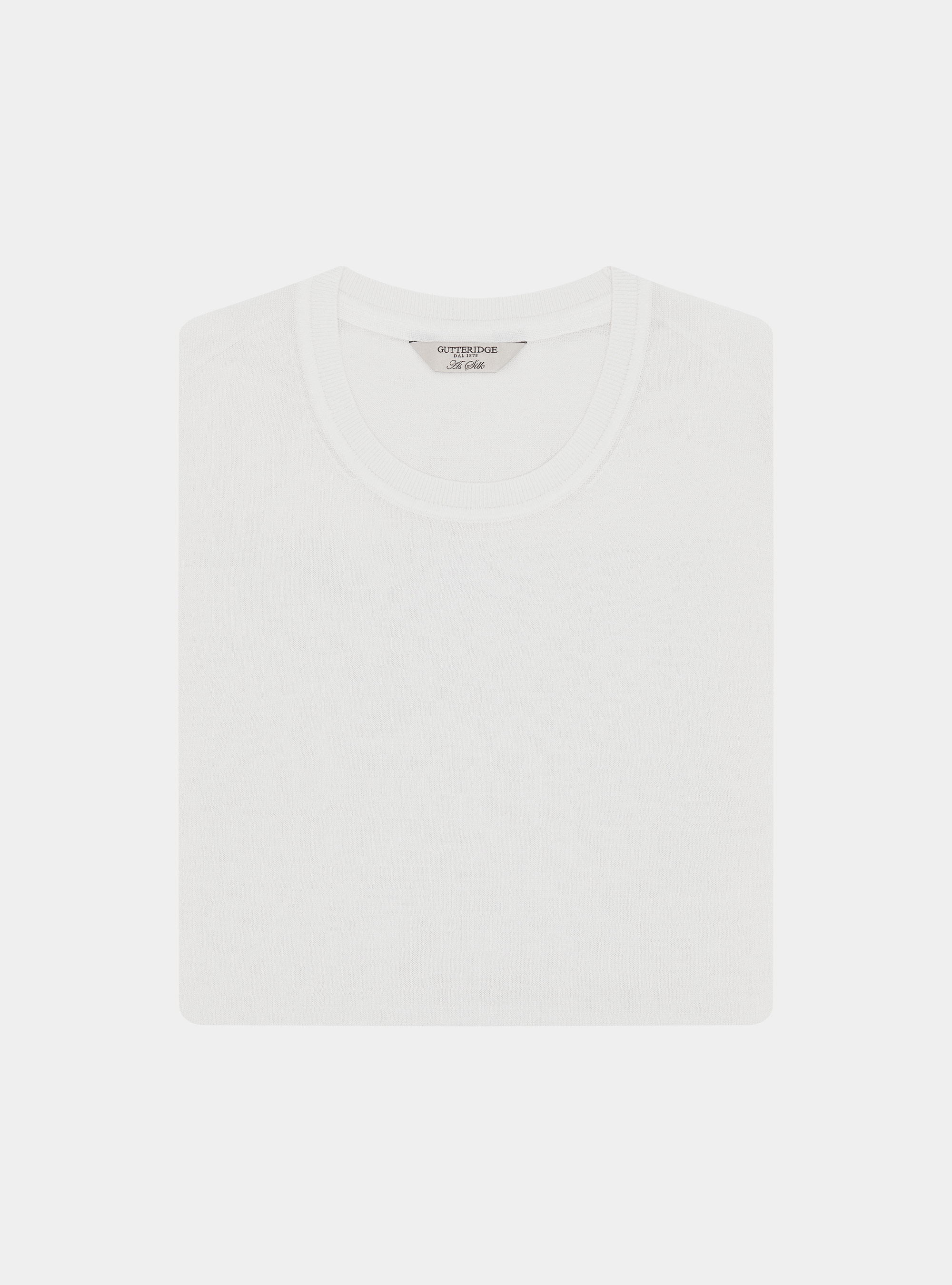 Trikot &agrave; col rond en coton et soie, BLANC