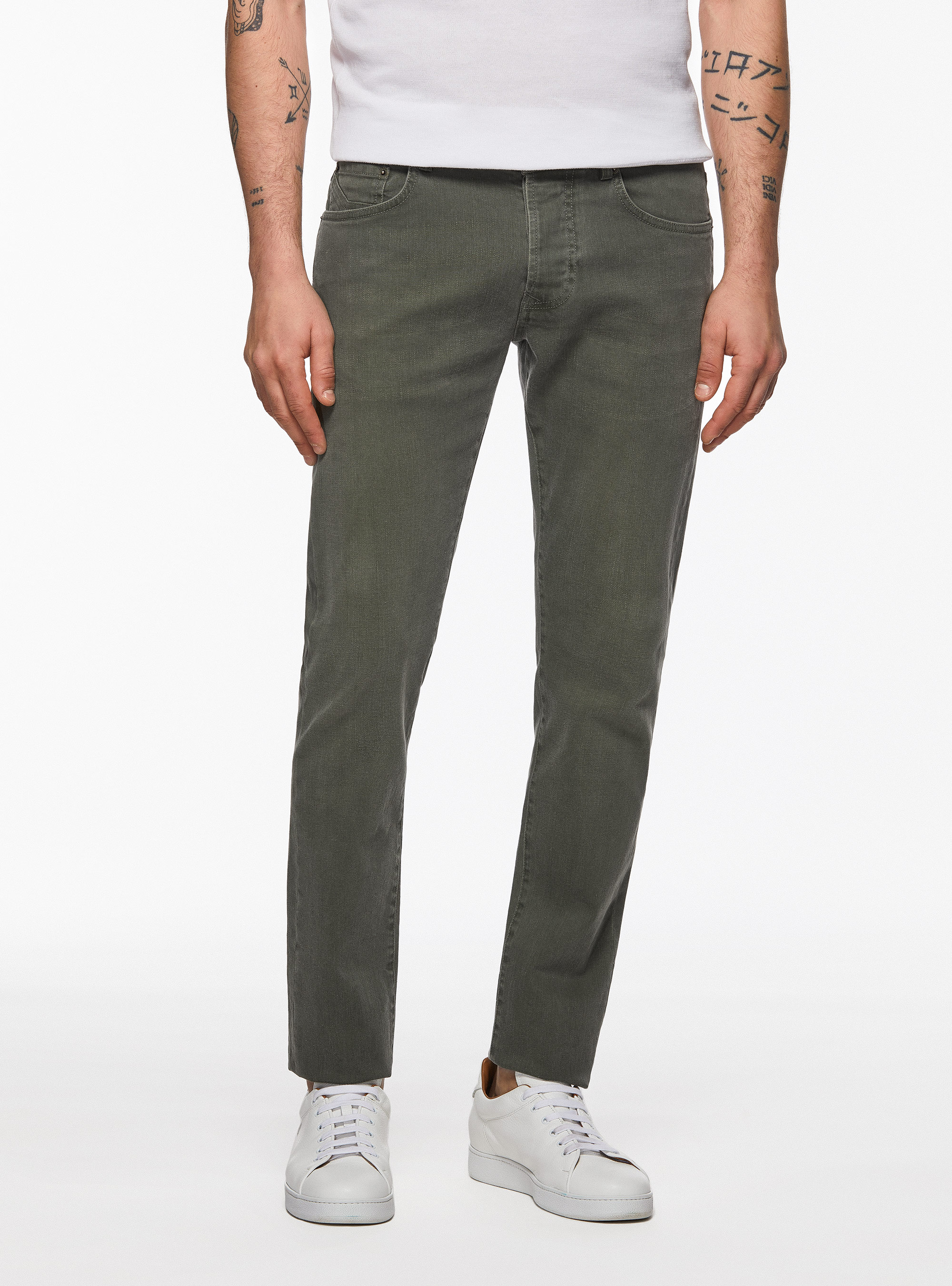 Pantaloni colorati in cotone stretch, SALVIA 0602C