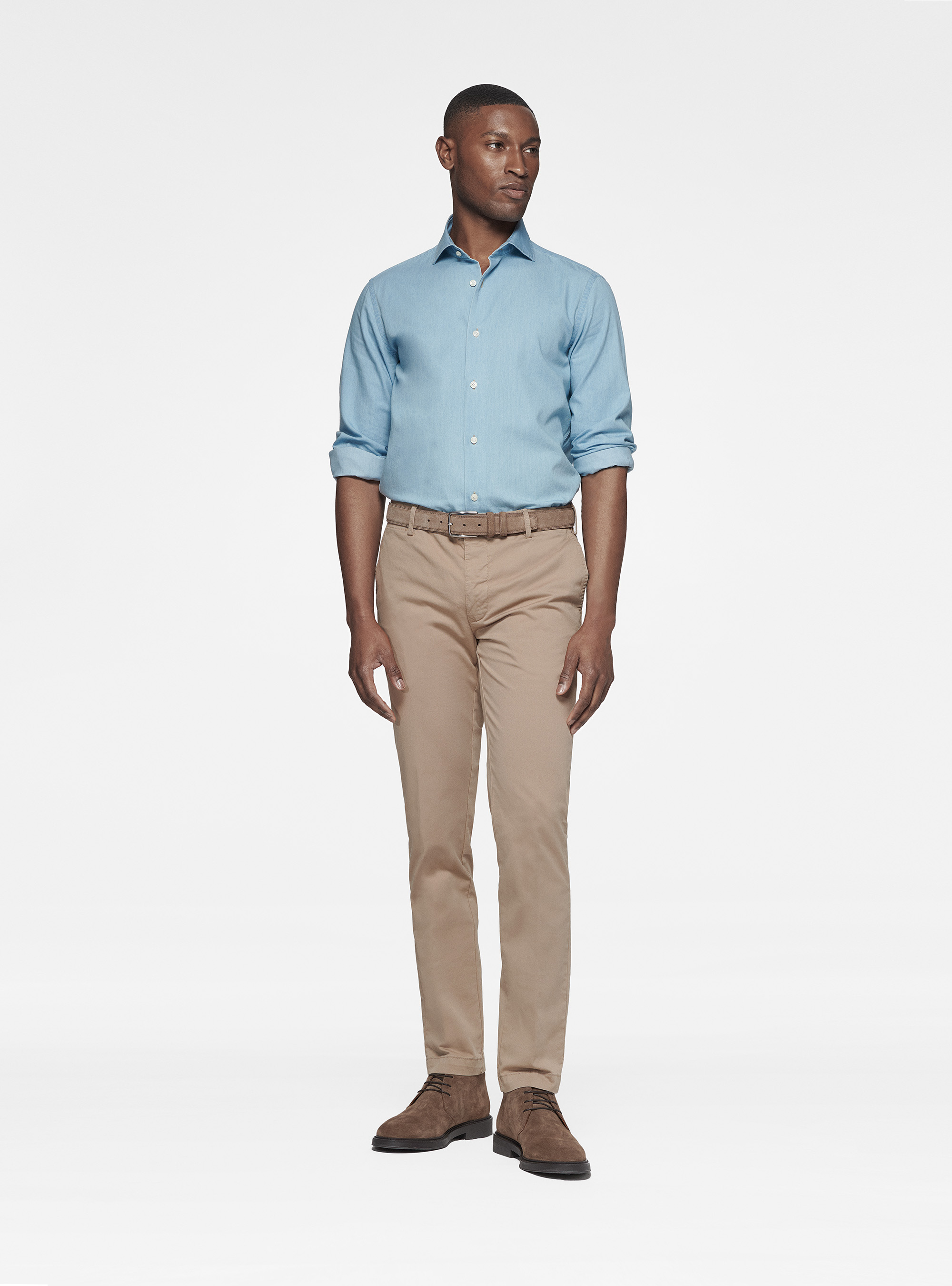 Pantaloni chino slim fit in twill stretch, FANGO