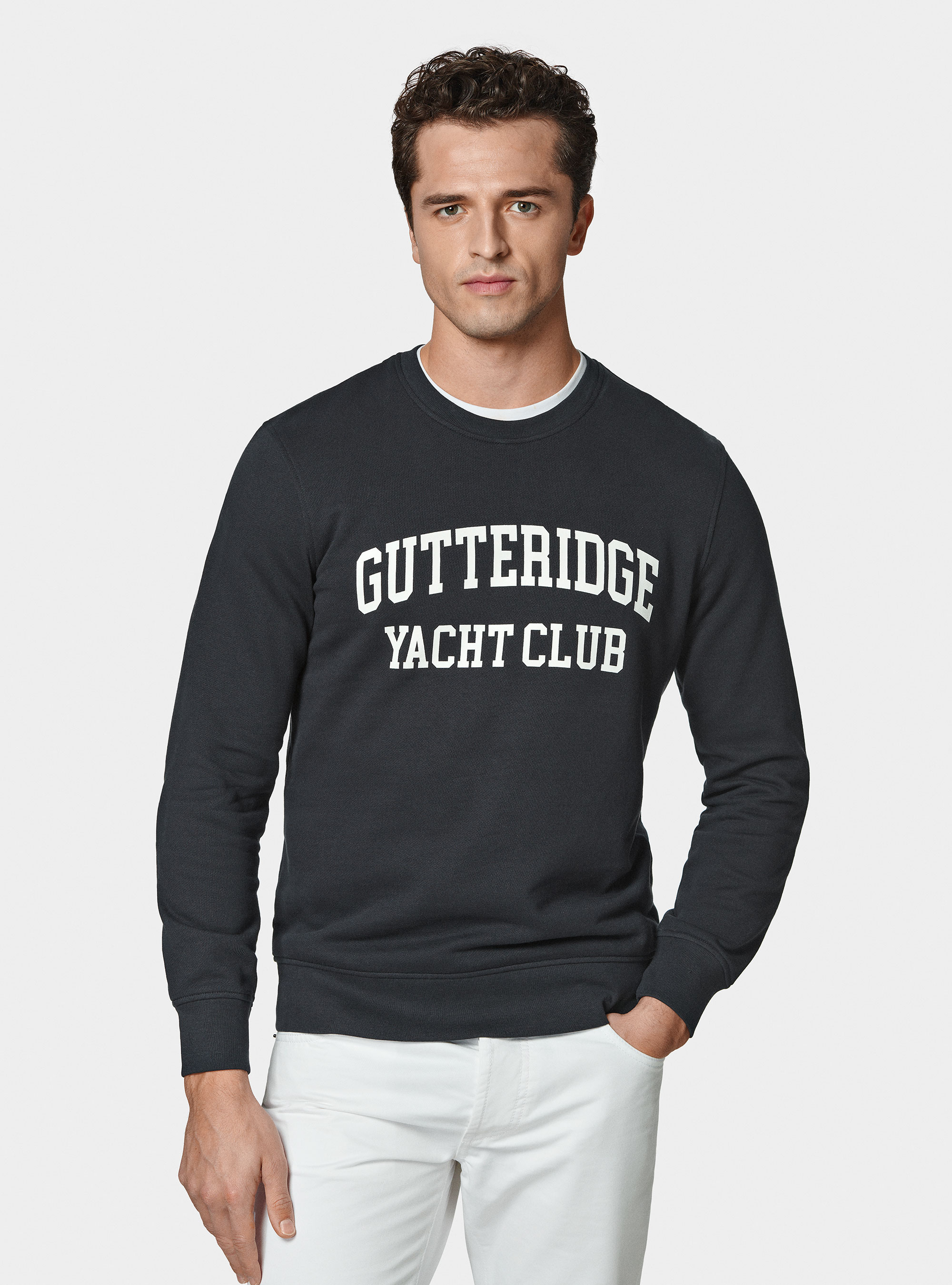 Felpa girocollo con stampa, BLU NAVY