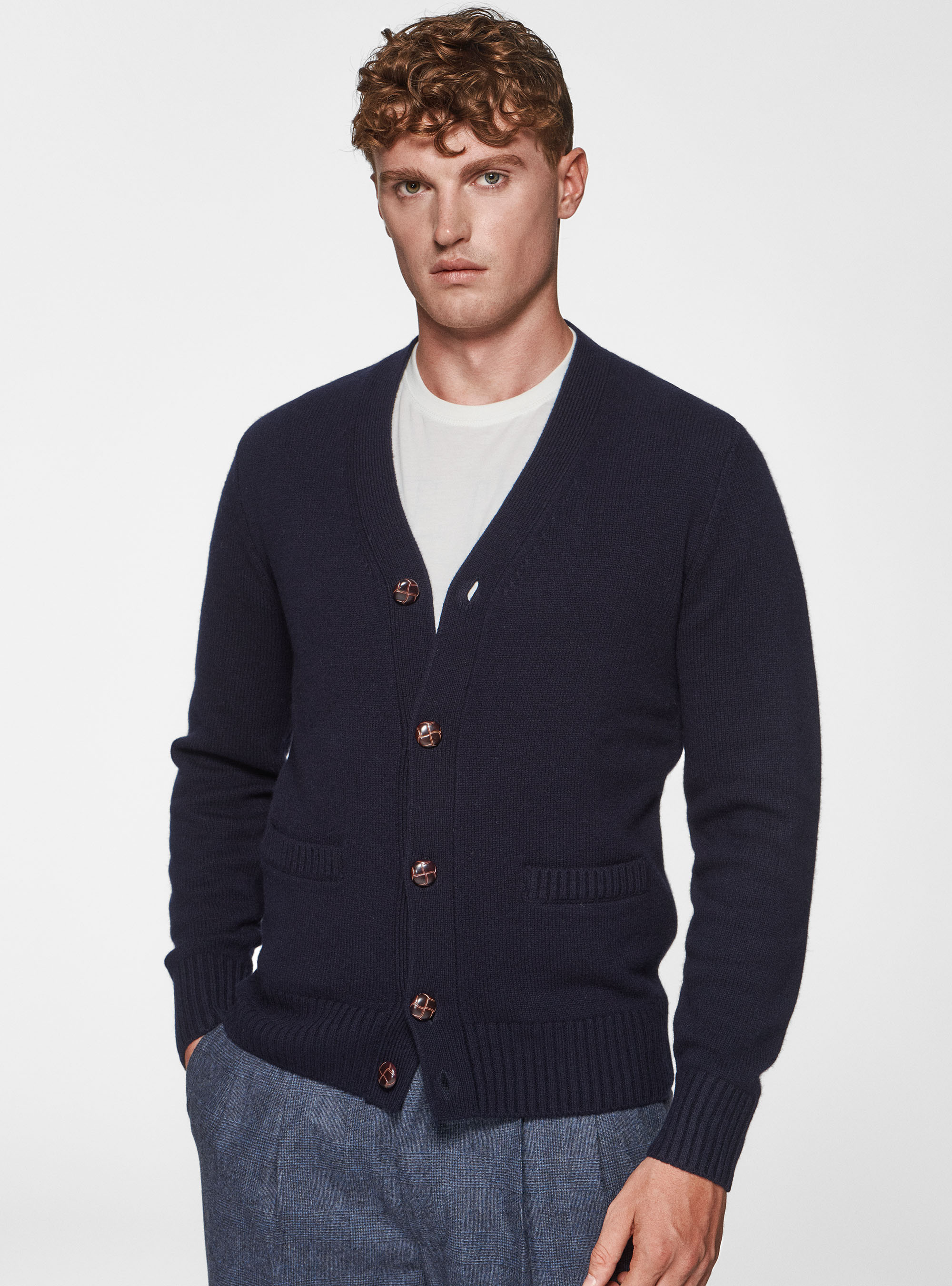 Cardigan in maglia in lambswool, BLU NAVY