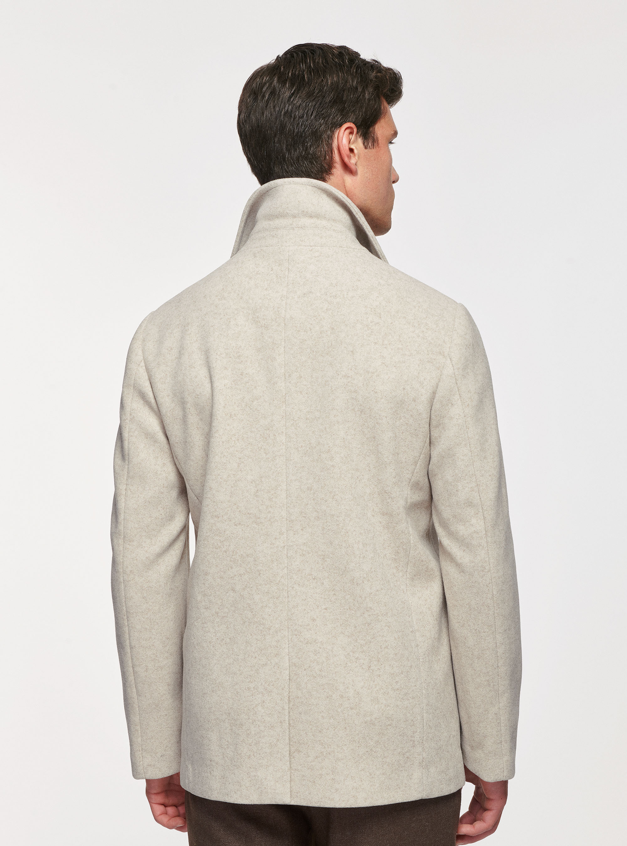 Double-breasted plain peacoat, ECRU