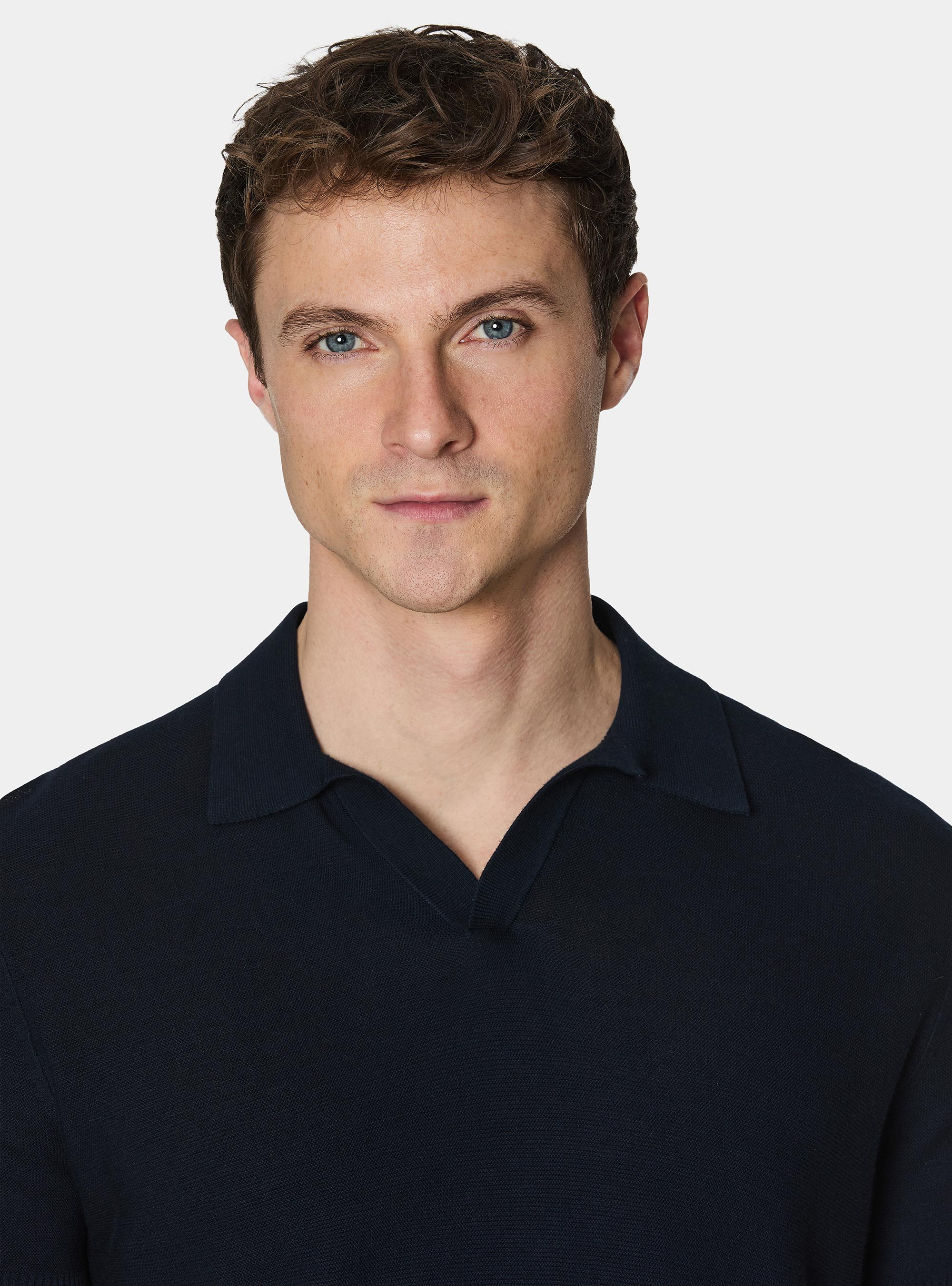 Polo &agrave; tricot&eacute;s en coton extra-fin, BLEU MARINE