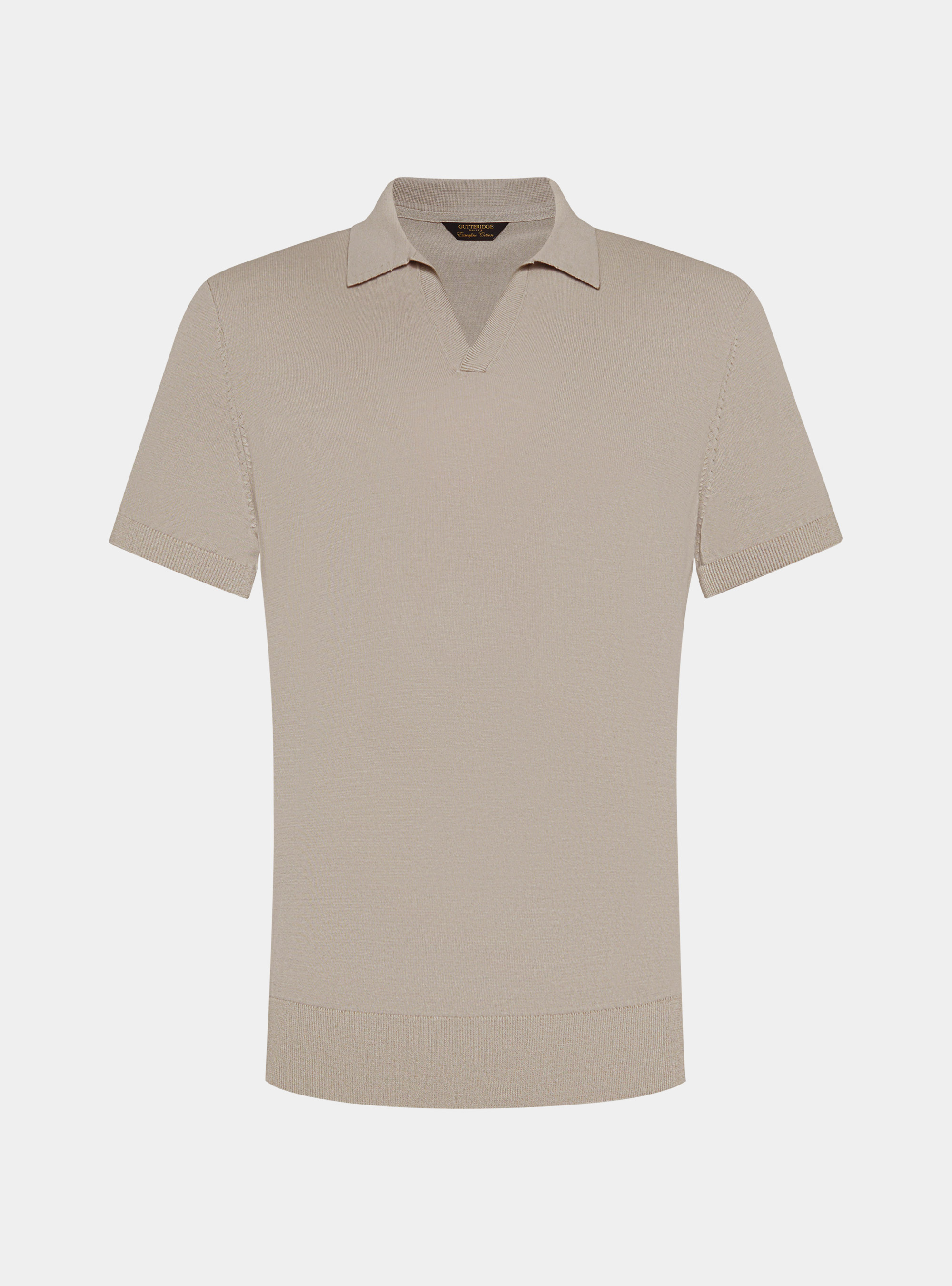 Polo in maglia senza bottoni in cotone extrafine, SABBIA