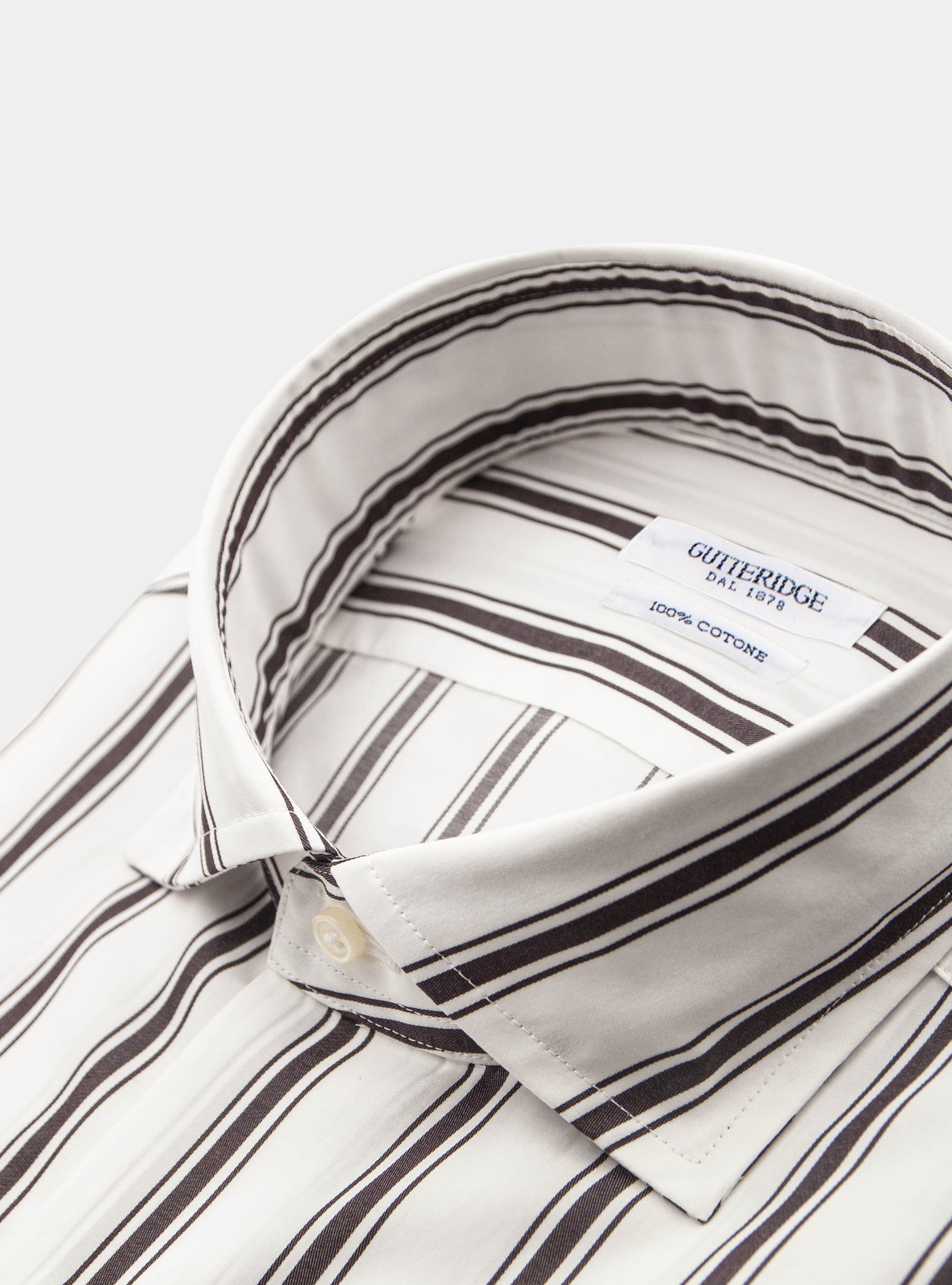 Camicia collo francese semiaperto in popeline rigato, MARRONE