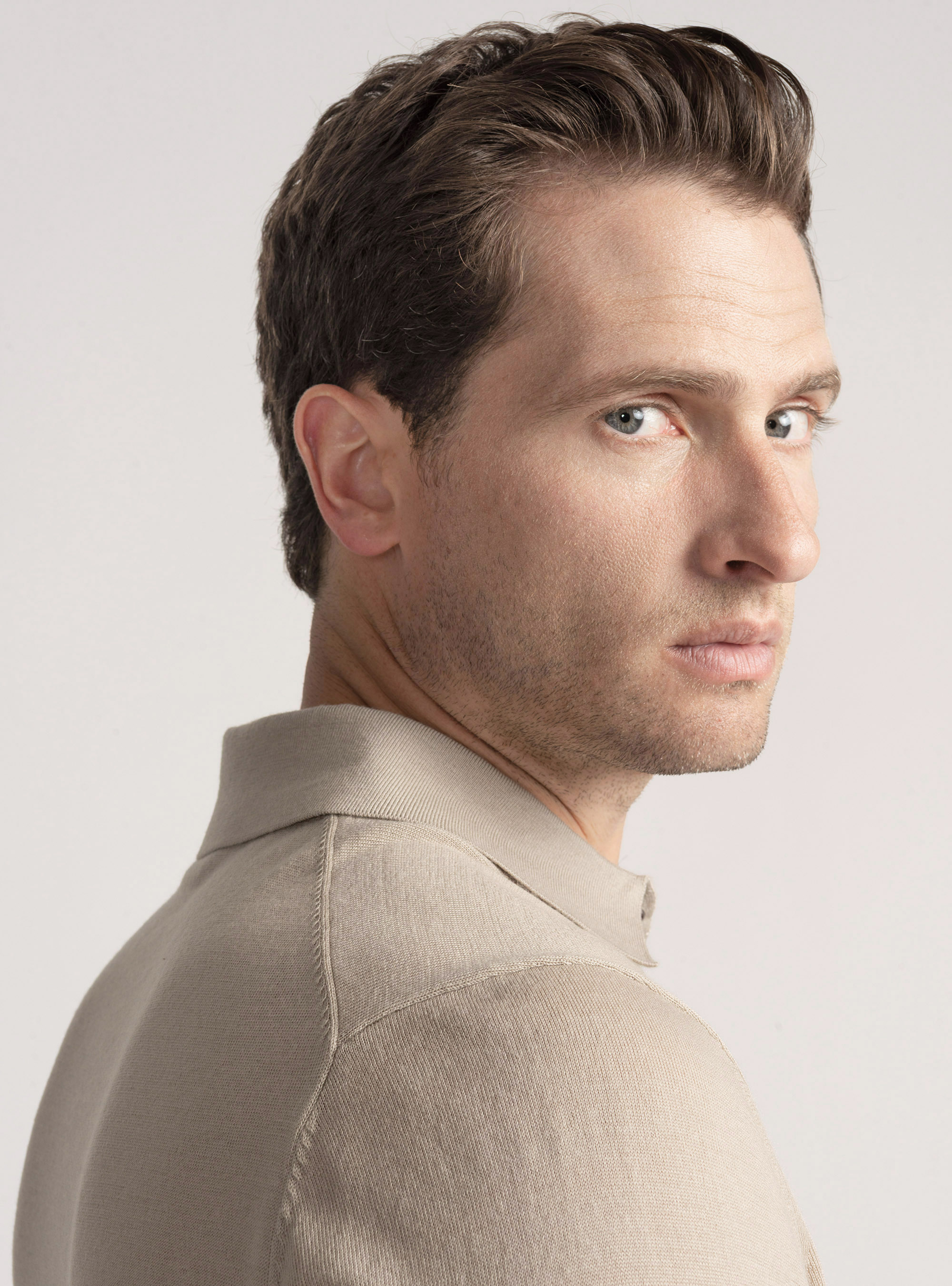 Polo camicia in maglia lana merino extrafine, SABBIA