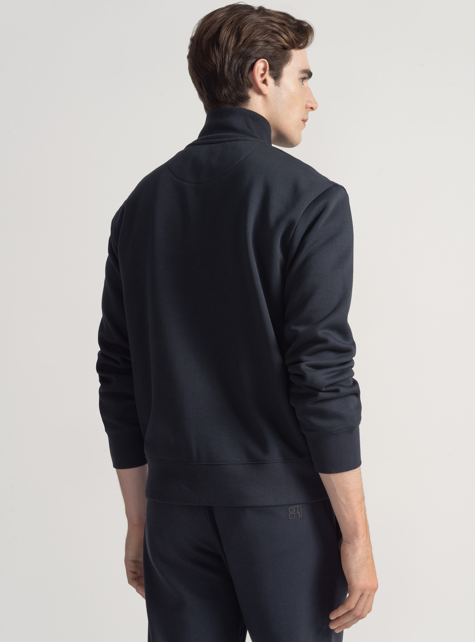 Sudadera con cremallera completa en mezcla de algodón, AZUL MARINO