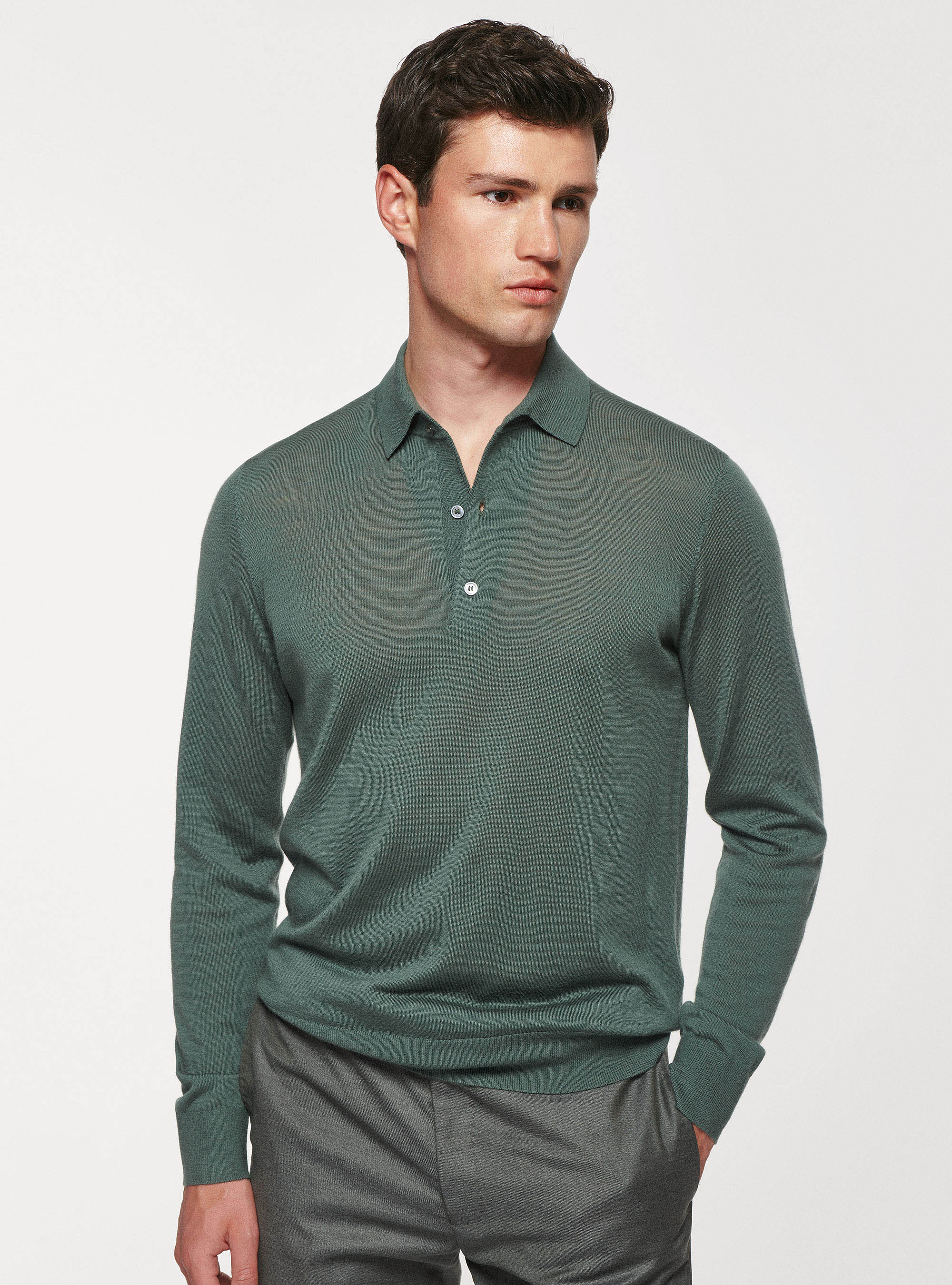Maglia a polo in pura lana merino, MILITARE 0609C