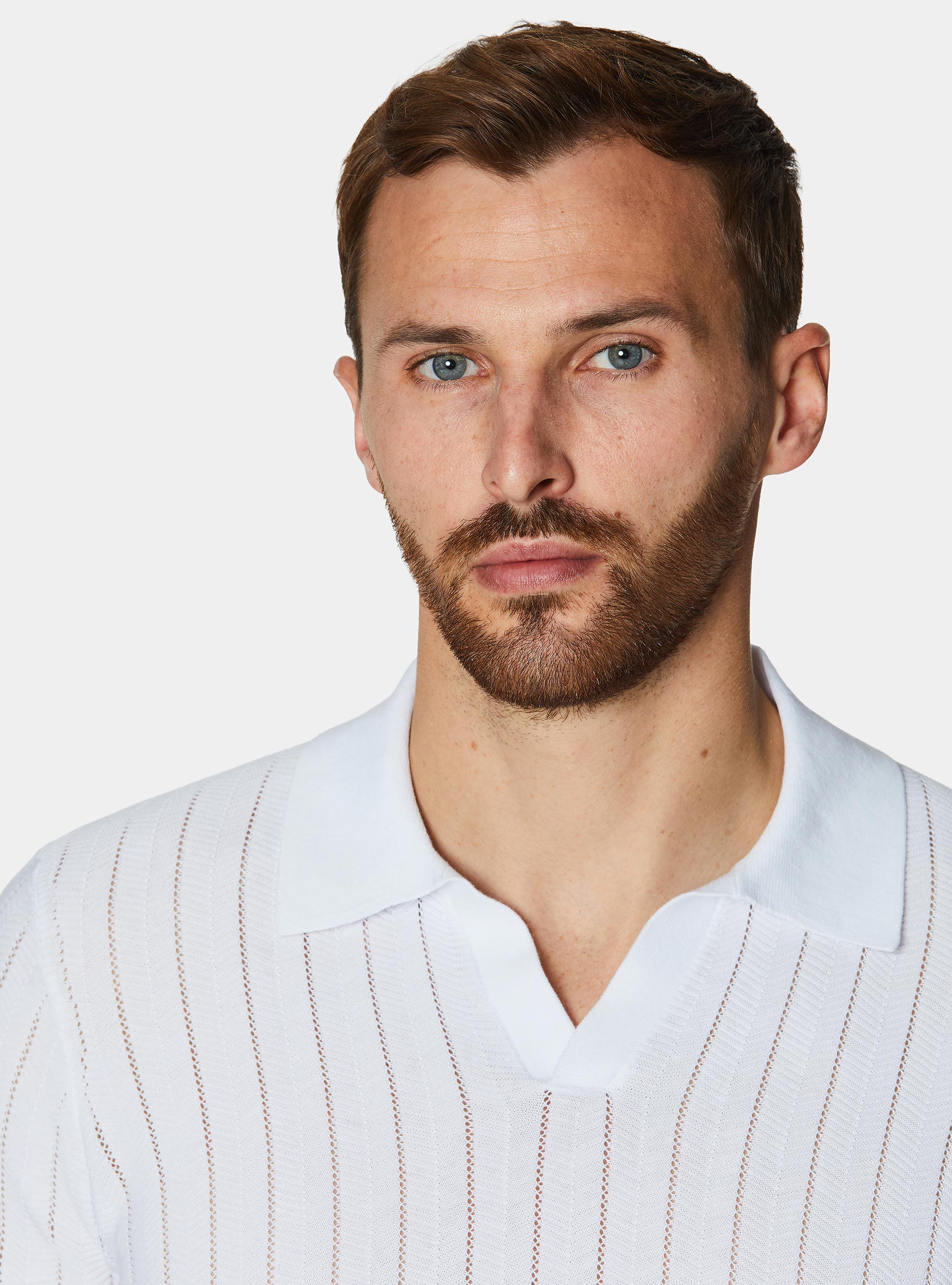 Polo traforata in cotone spigato, BIANCO