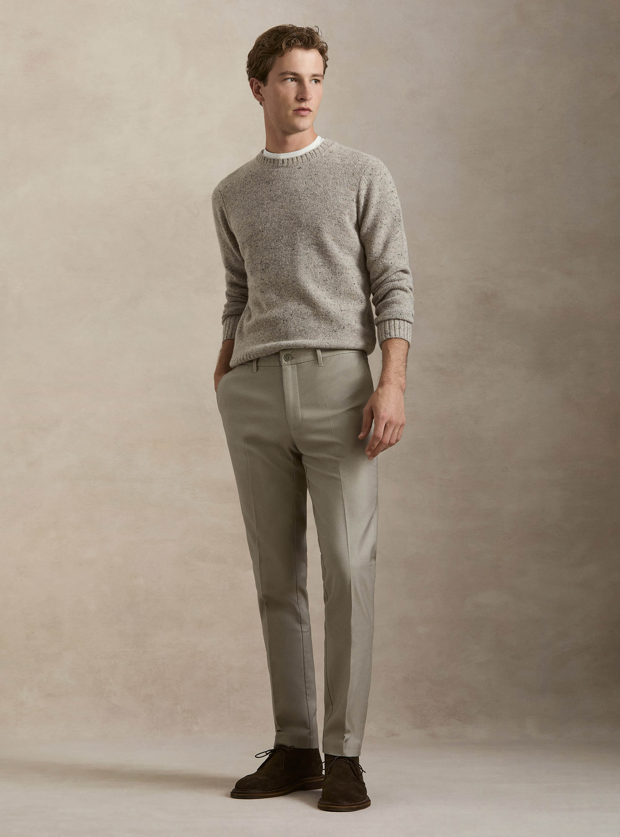 Textured cotton chino trousers, ECRU