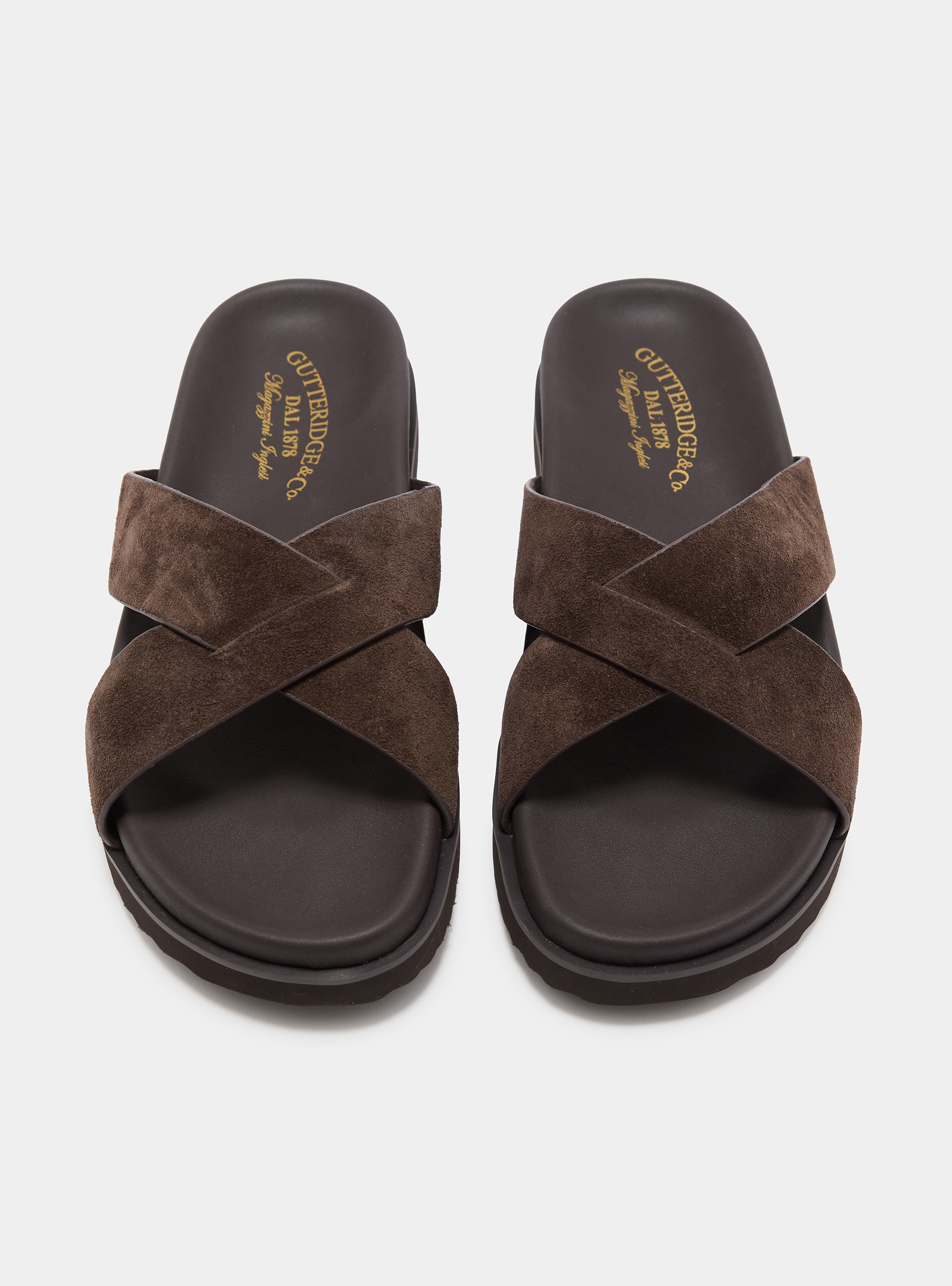 Sandali slider in suede, MARRON