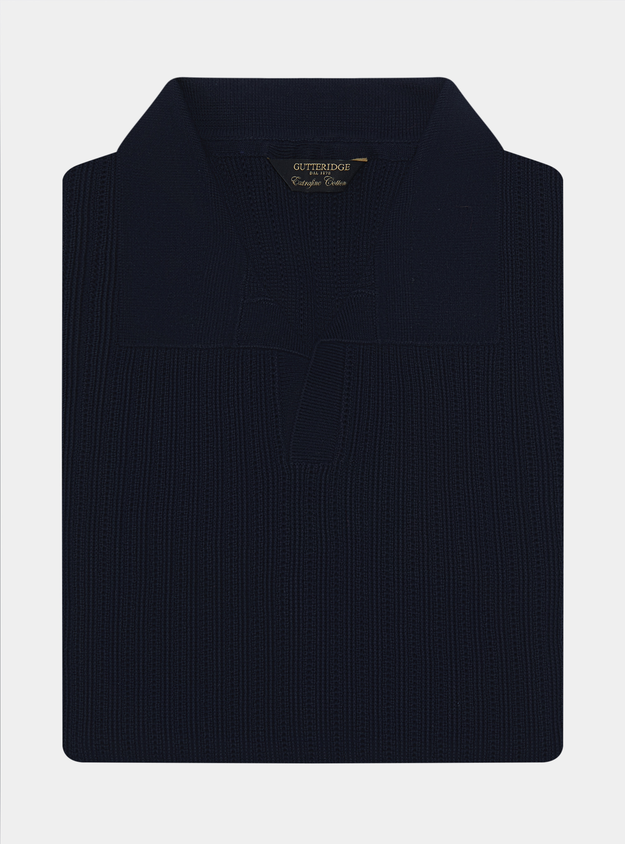 Perforated knit polo shirt without buttons in extra-fine cotton, NAVY BLUE