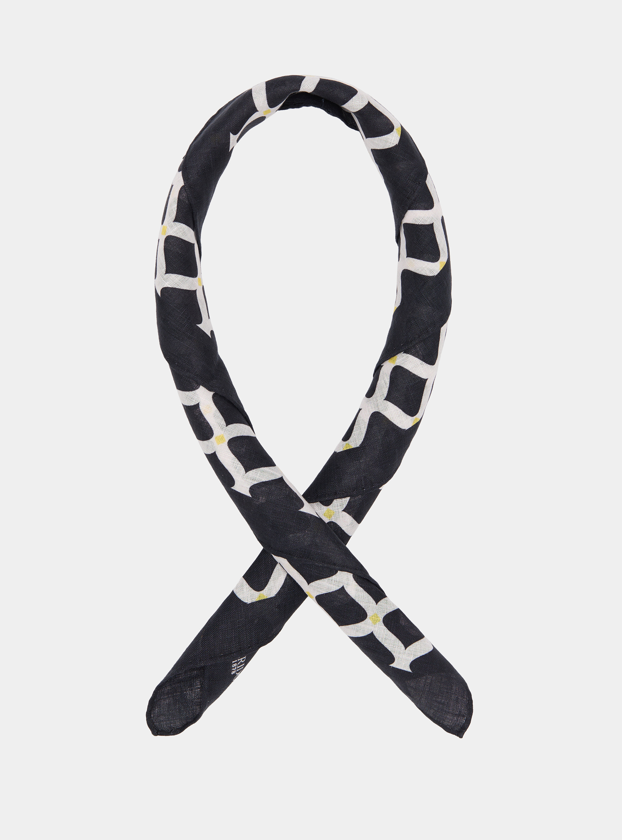 Foulard stampato con fantasia geometrica in lino, NAVY BLUE