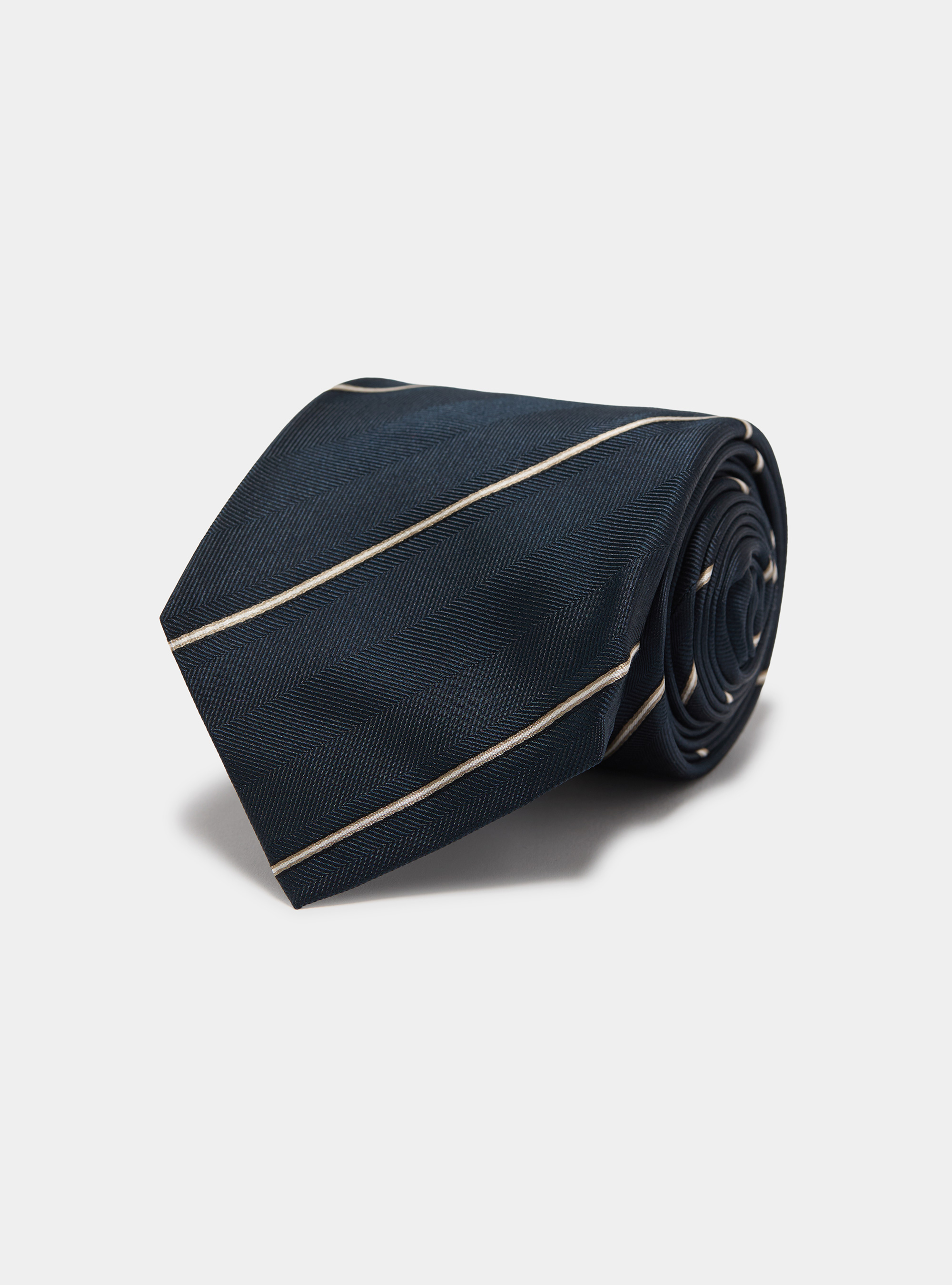 Narrow-striped silk tie, NAVY BLUE