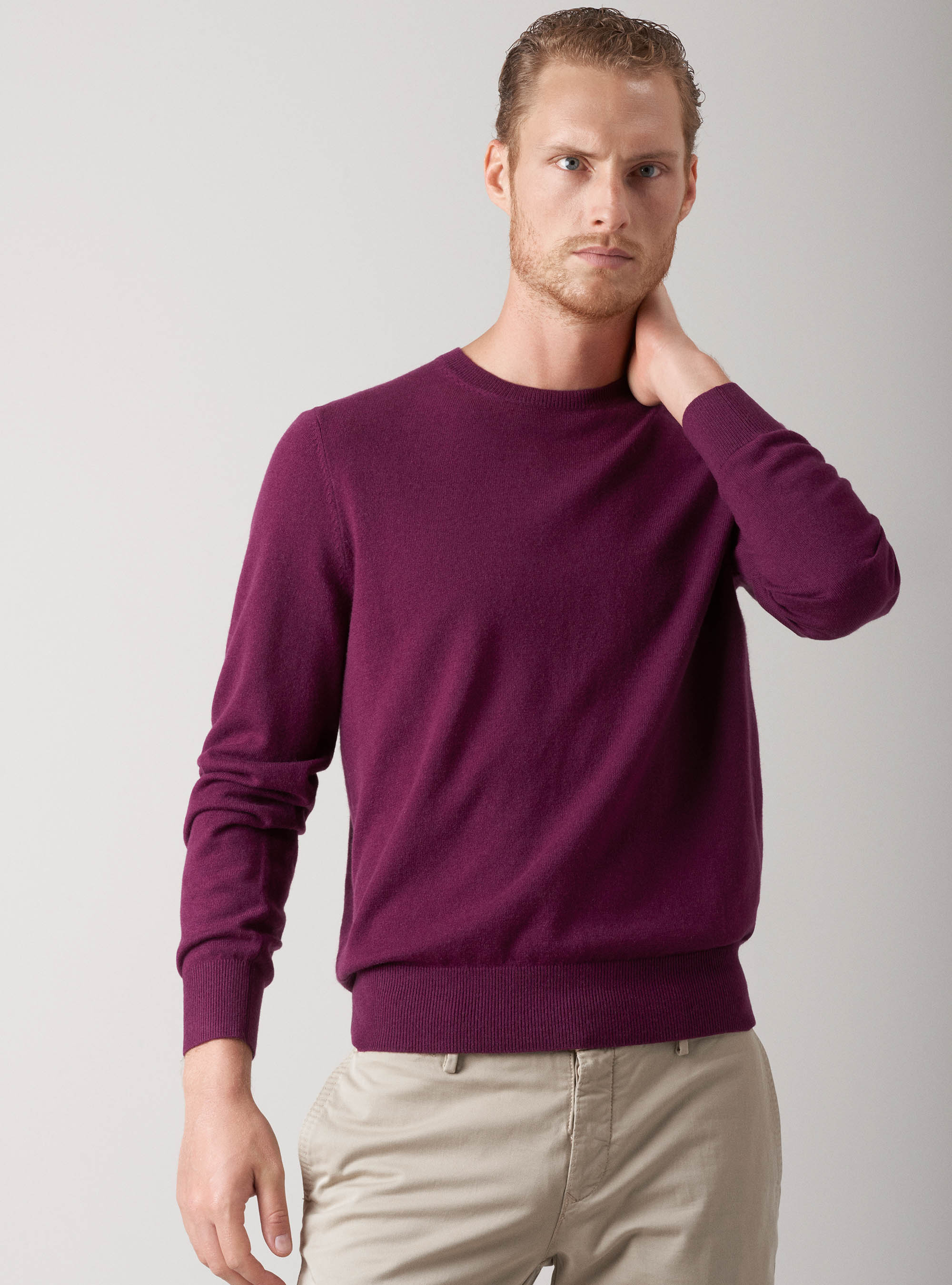 Maglia girocollo in lana lambswool e cashmere, VIOLA CHIARO