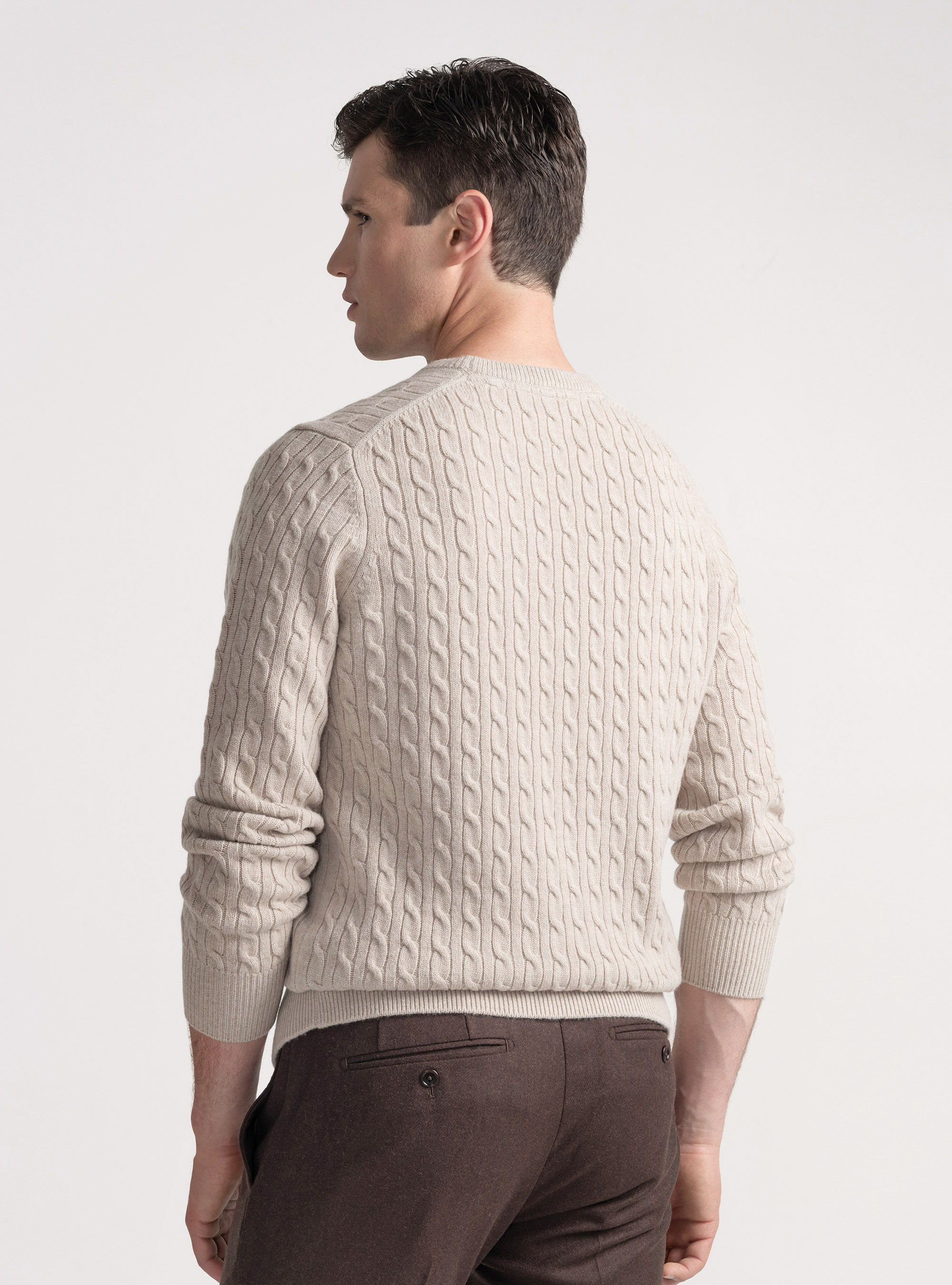 Trikot mit Rundhalsausschnitt und Borte aus Wolle und Kaschmir, ECRU 0560C