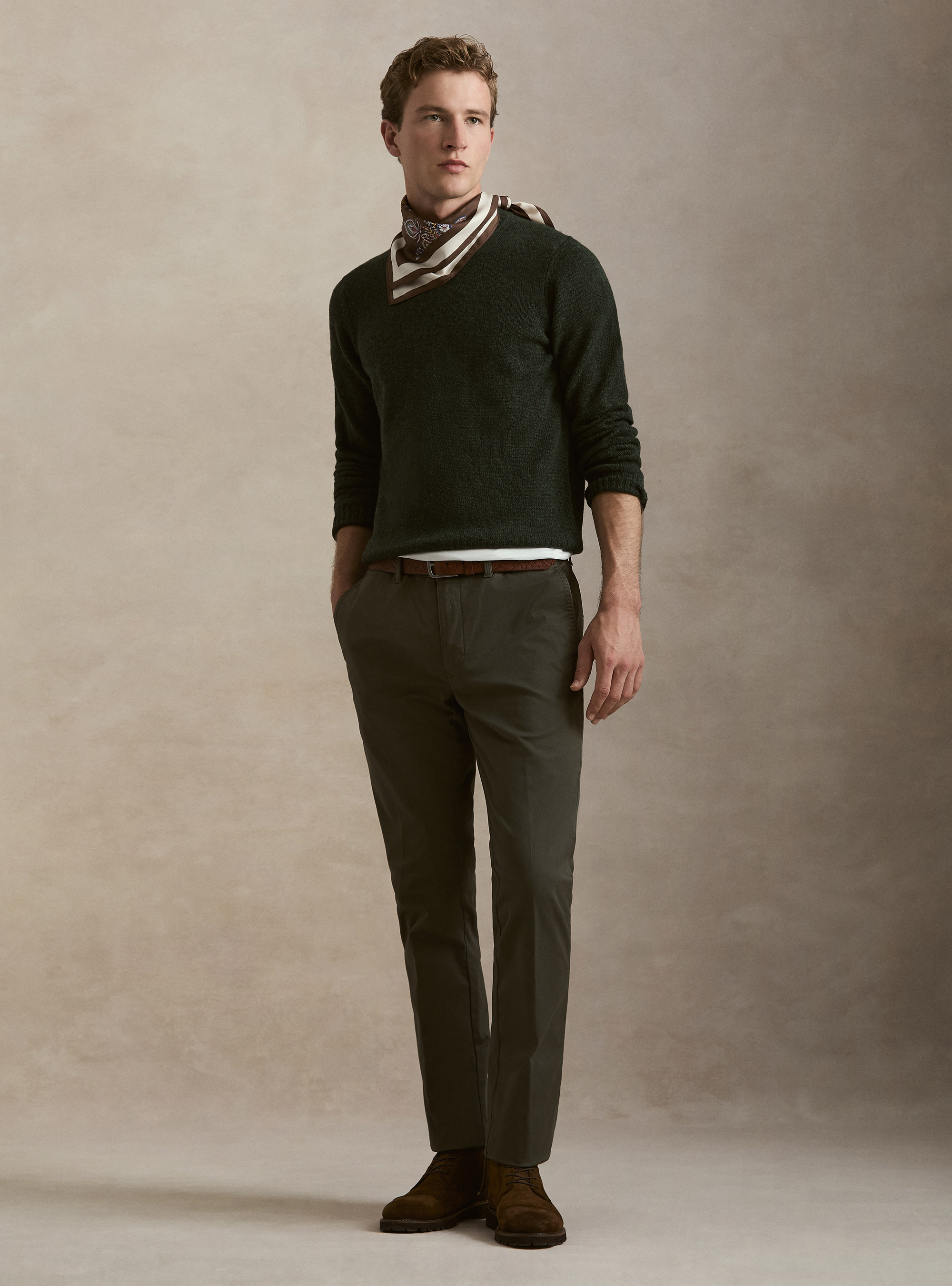 Pure Shetland wool crewneck sweater, GREEN