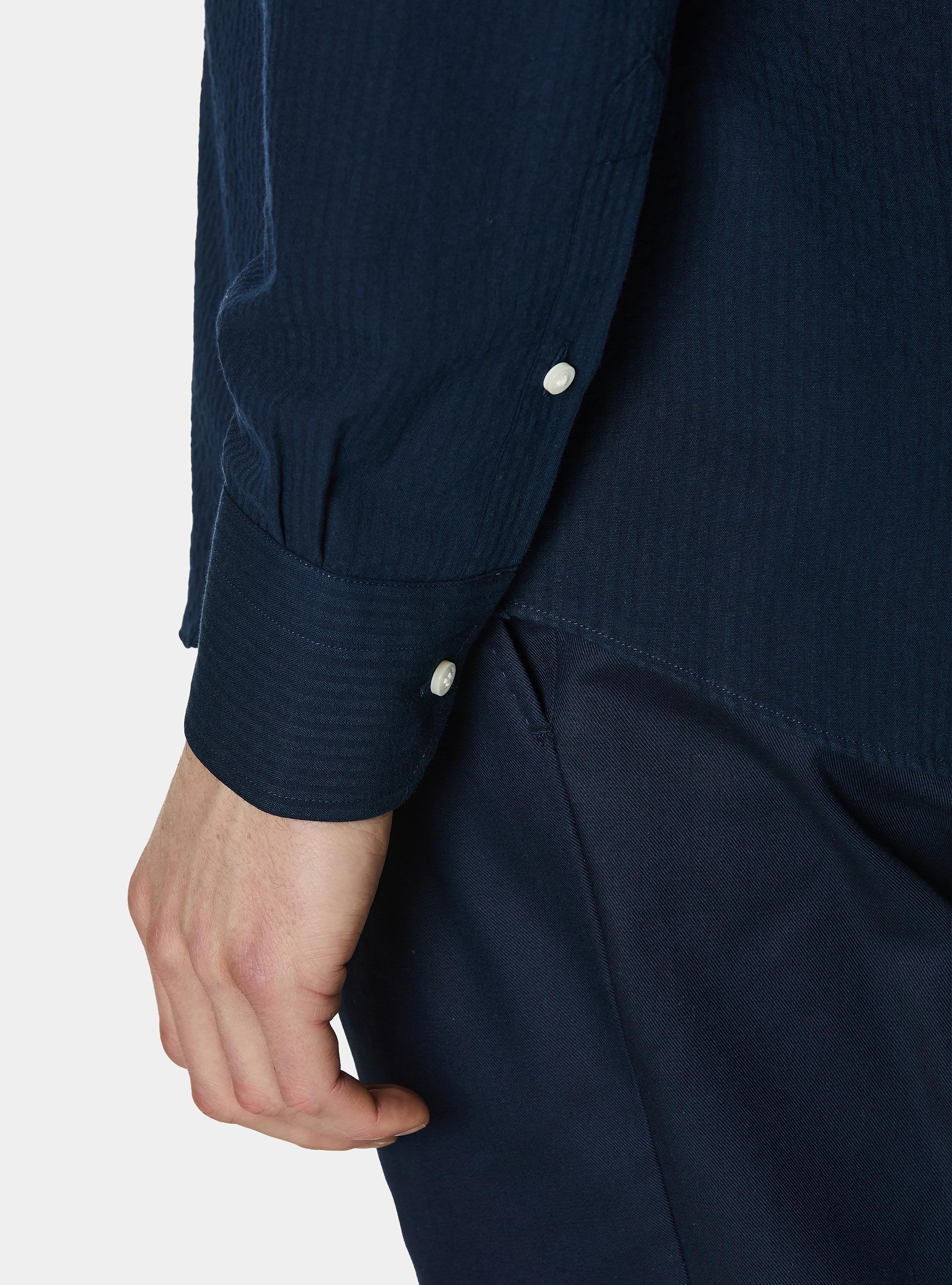 Camicia in cotone seersucker, BLU NAVY