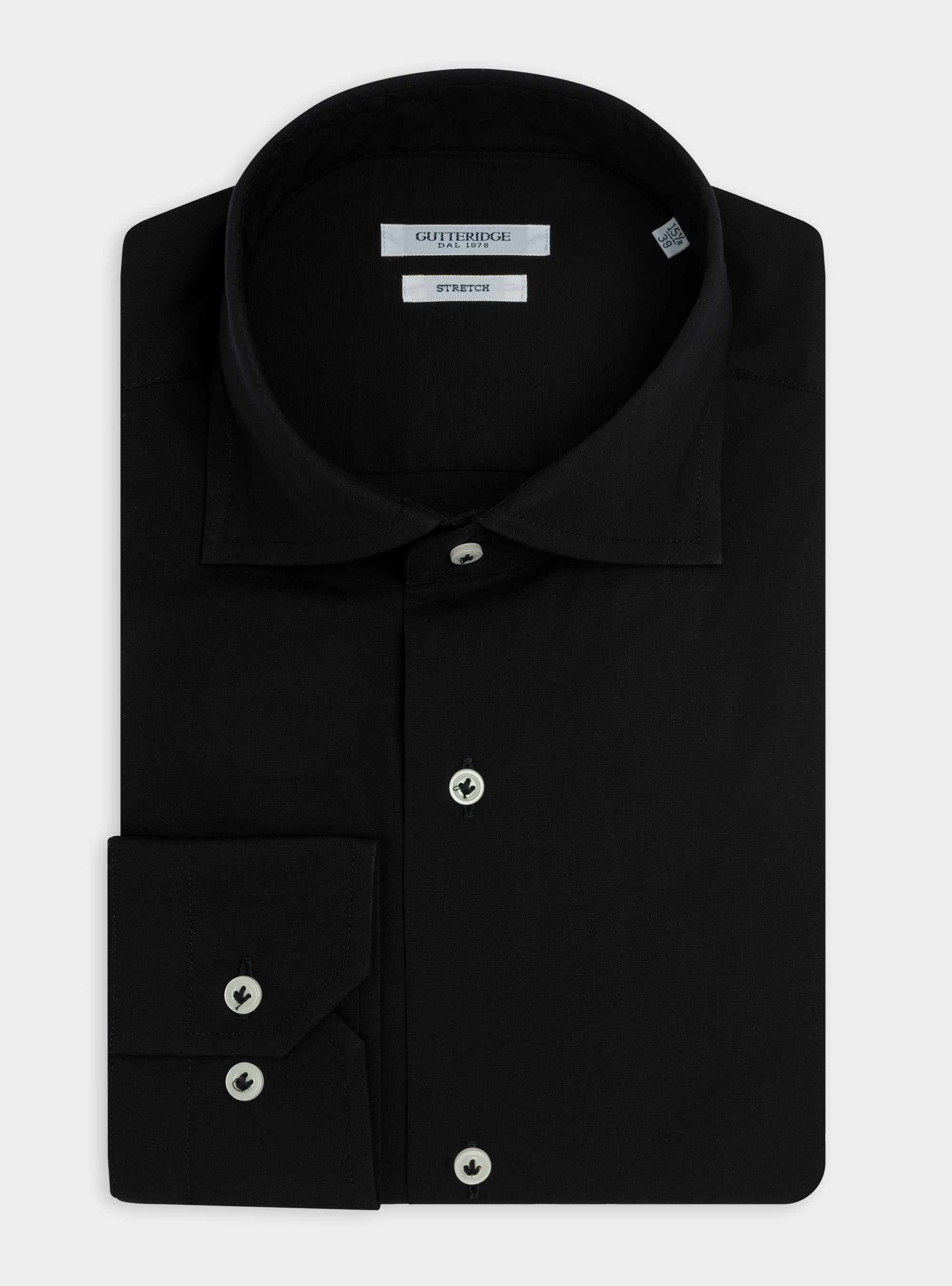 Camicia collo semi francese in popeline stretch, NERO
