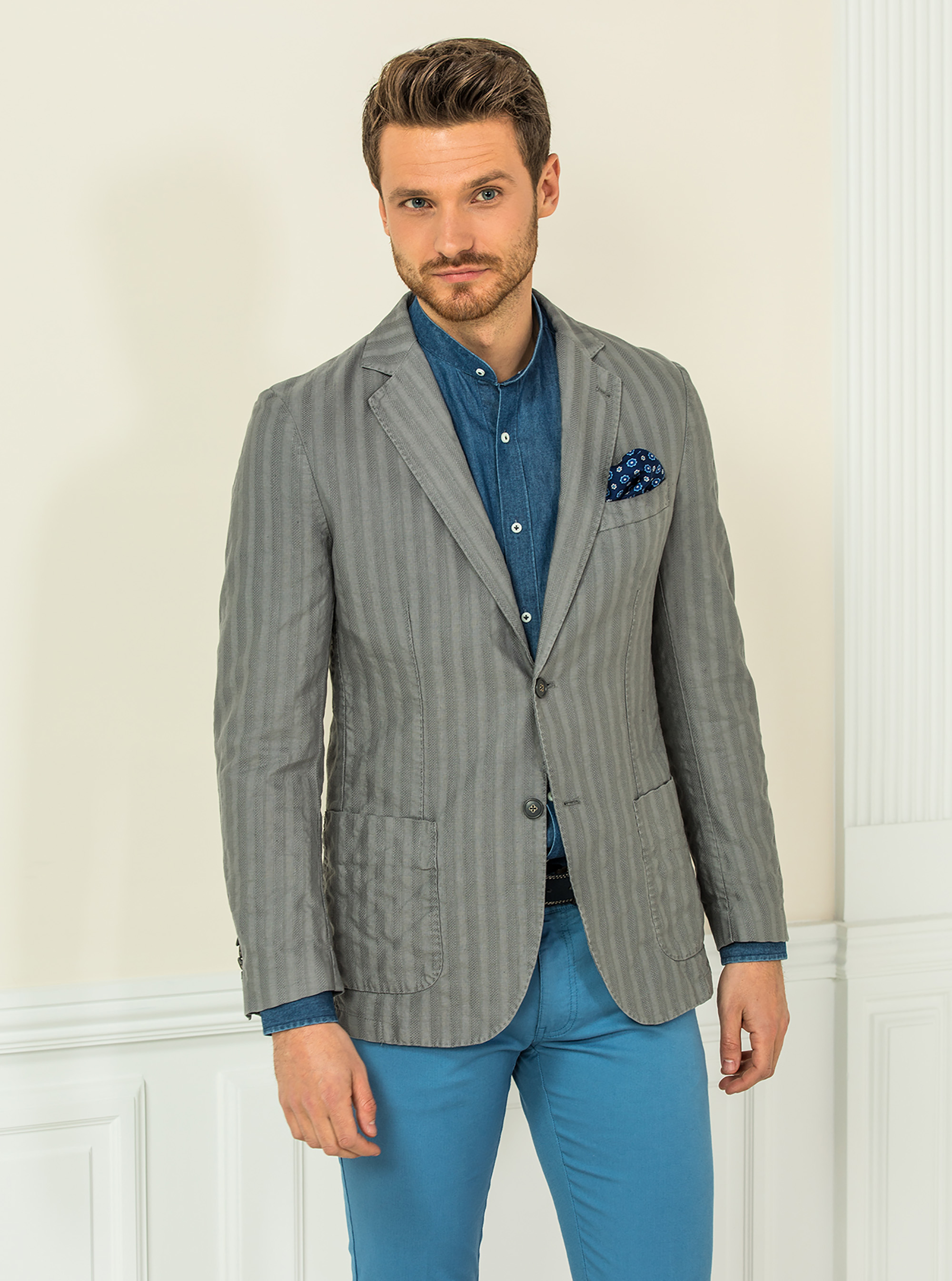 Giacca a banda larga operata 2 bottoni, GREY