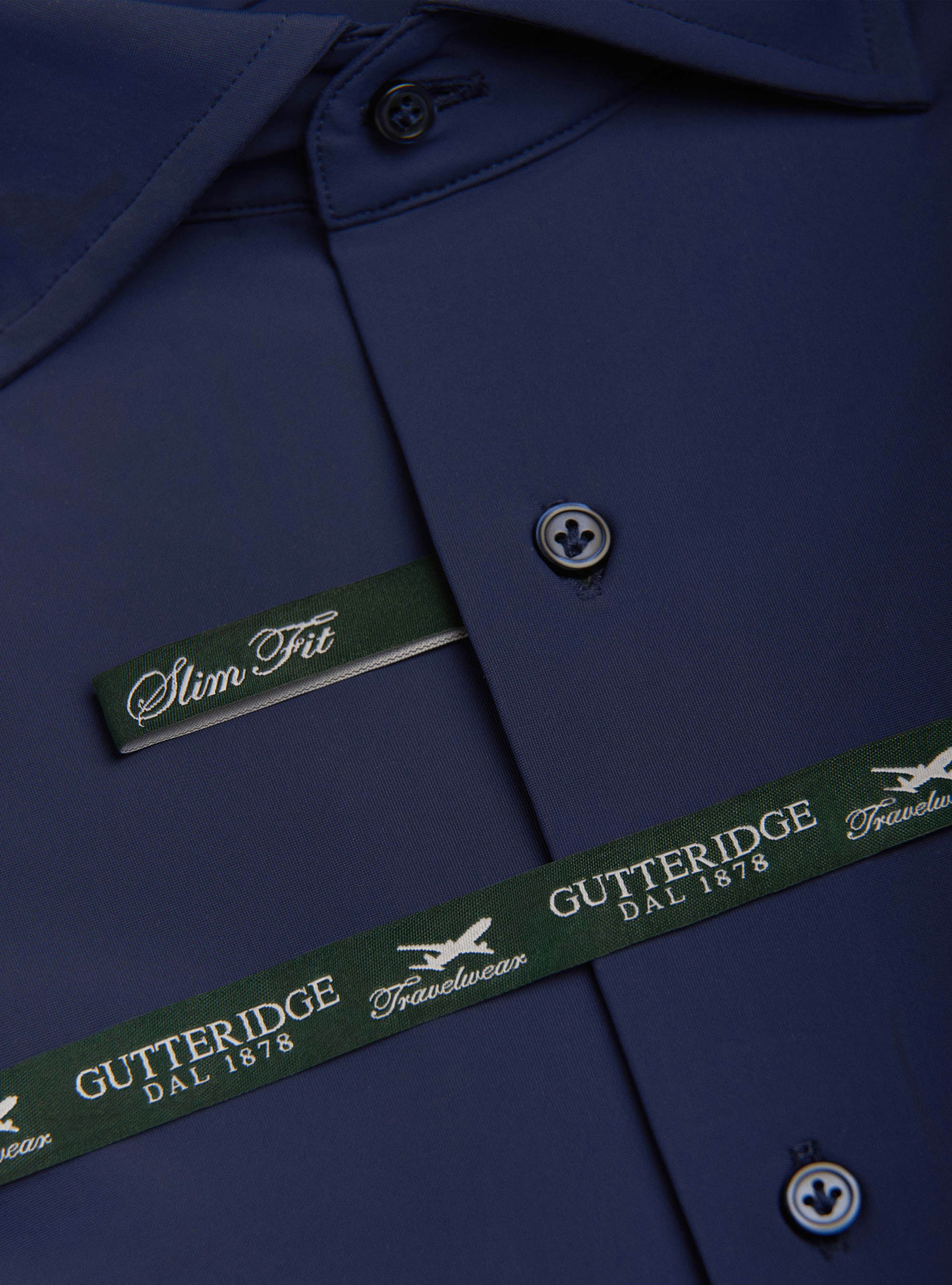 Semi open collar French travelwear shirt, NAVY BLUE