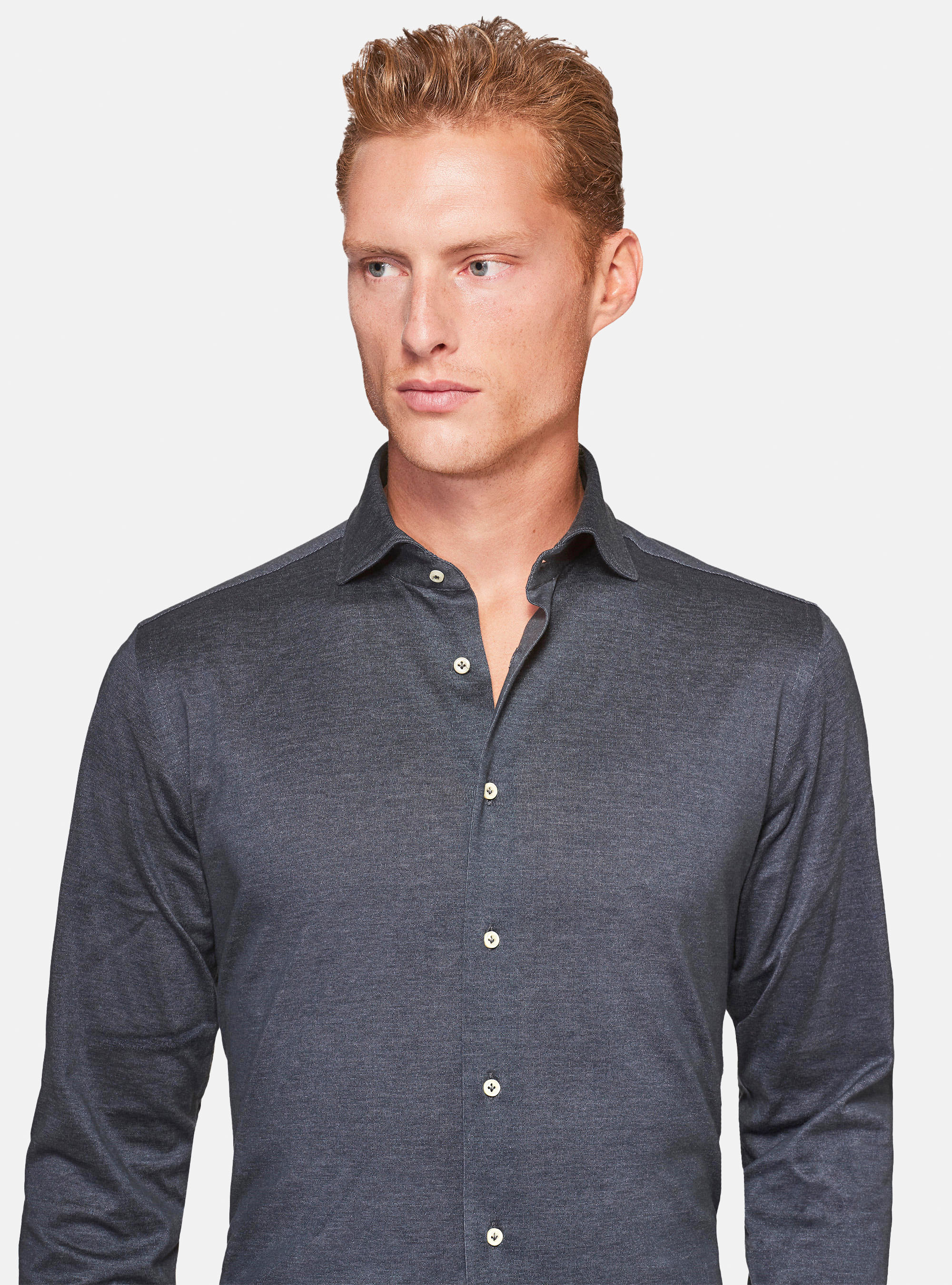 SHIRT WITH JERSEY MAKO COTTON FRENCH COLLAR, ASPHALT GREY