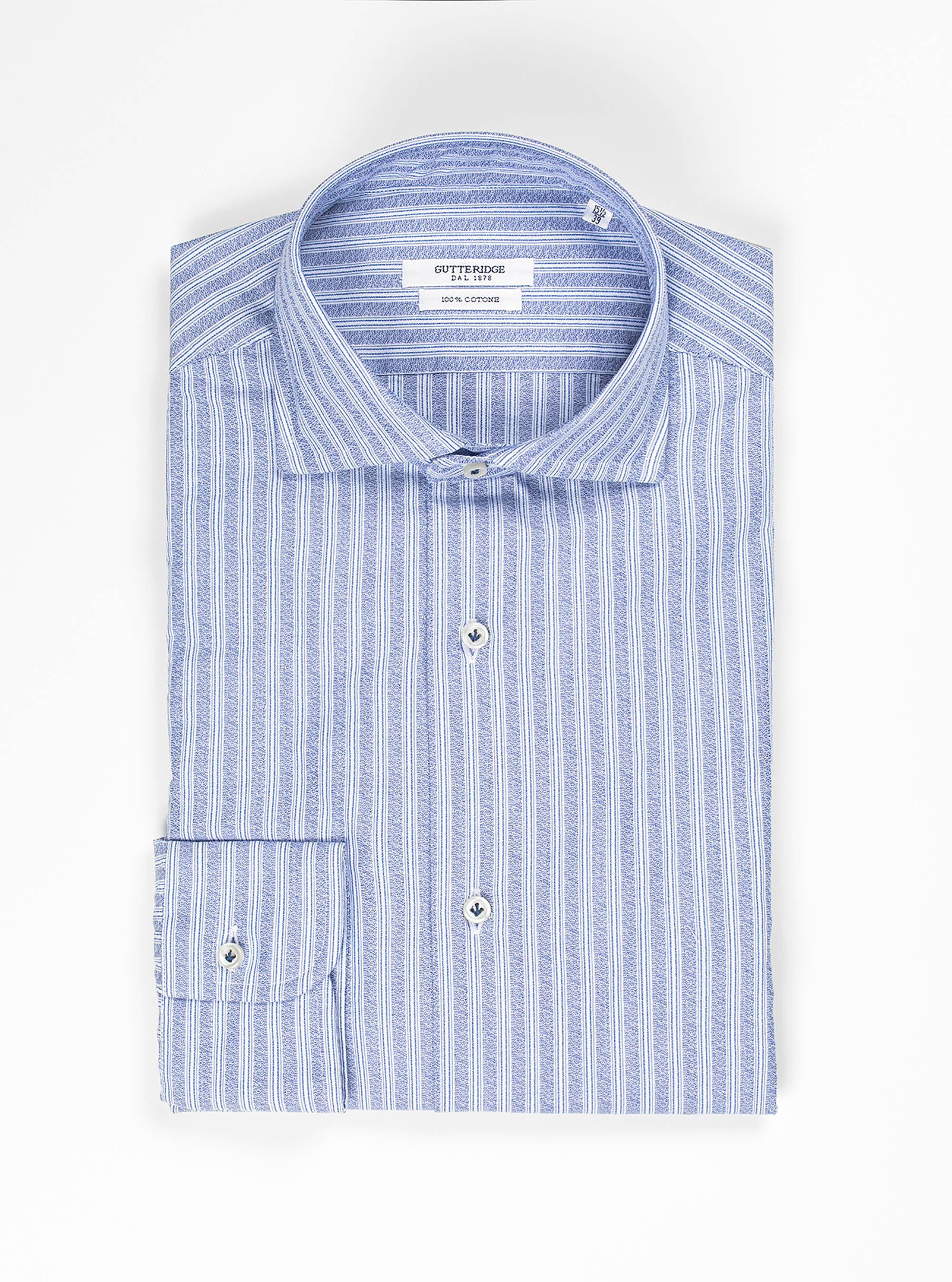 French collar shirt in 100% striped cotton, BLUE